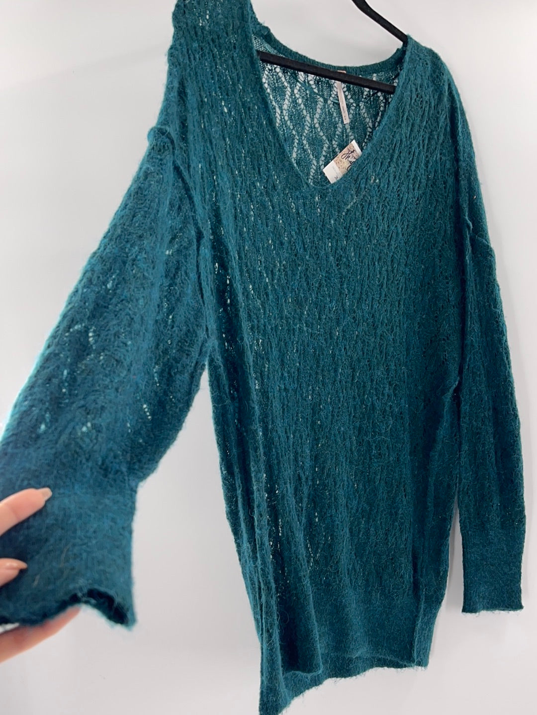 Free People Sheer Green Oversized Sweater (Size Medium)