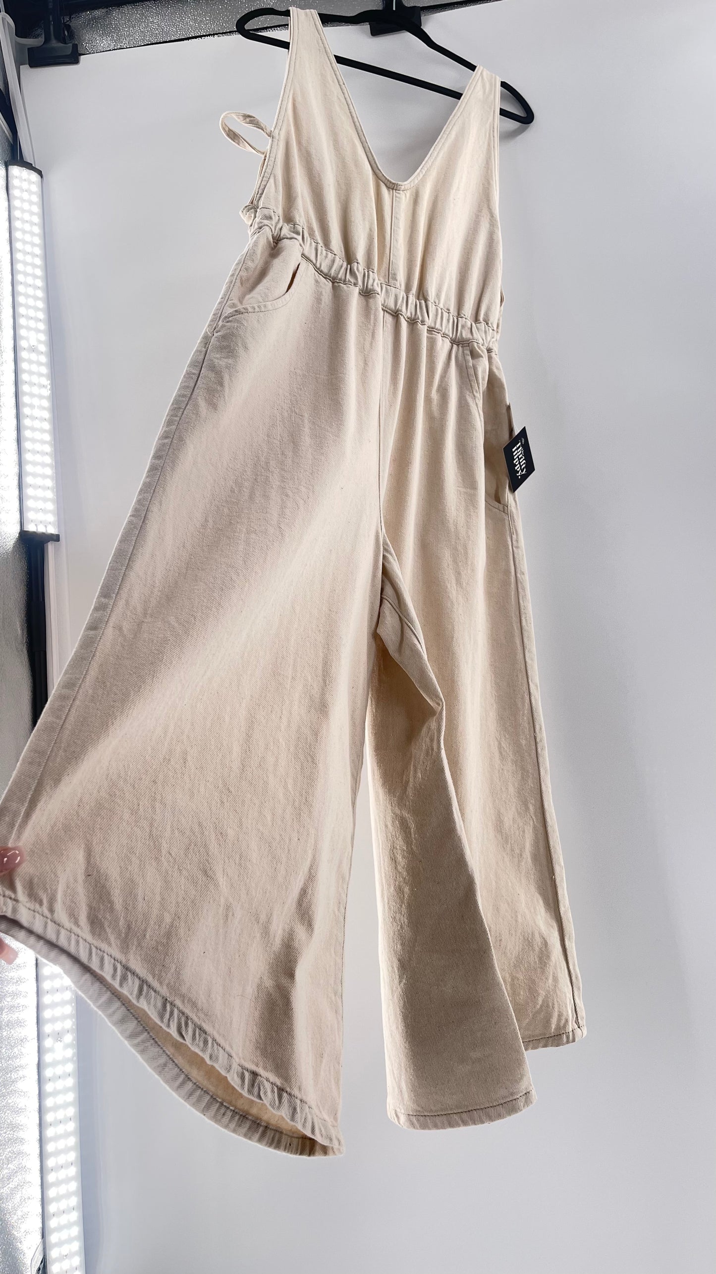 Free People Alora Wide Leg Denim Jumpsuit (XL)