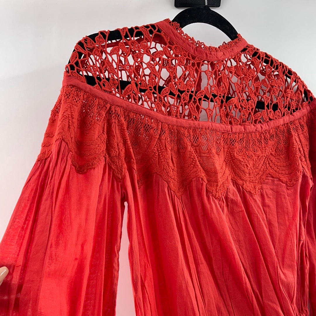 Free People red lace and cotton blouse (XS)