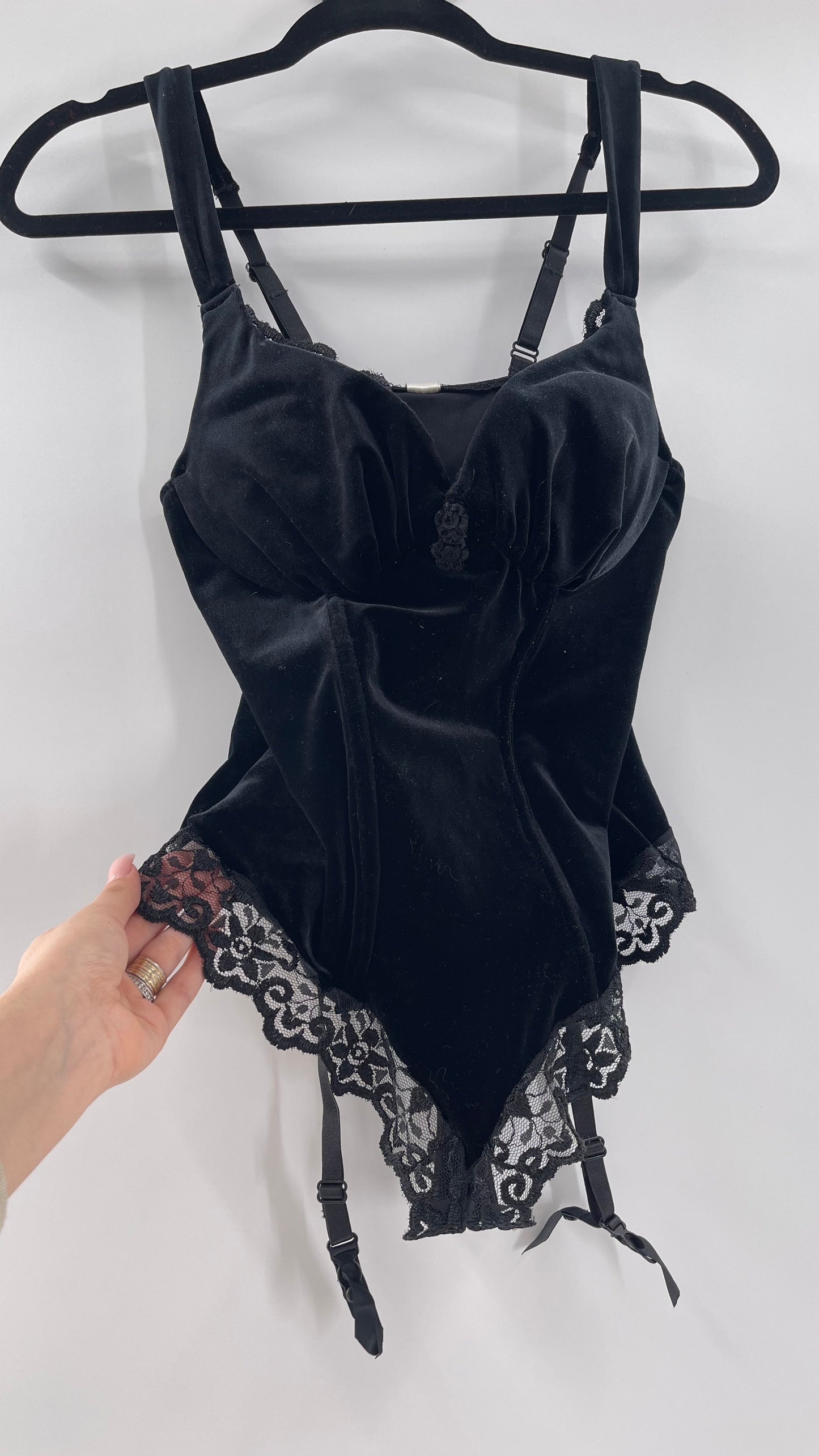 Deadstock Vintage Victoria’s Secret Black Velvet Corseted Body (Large)