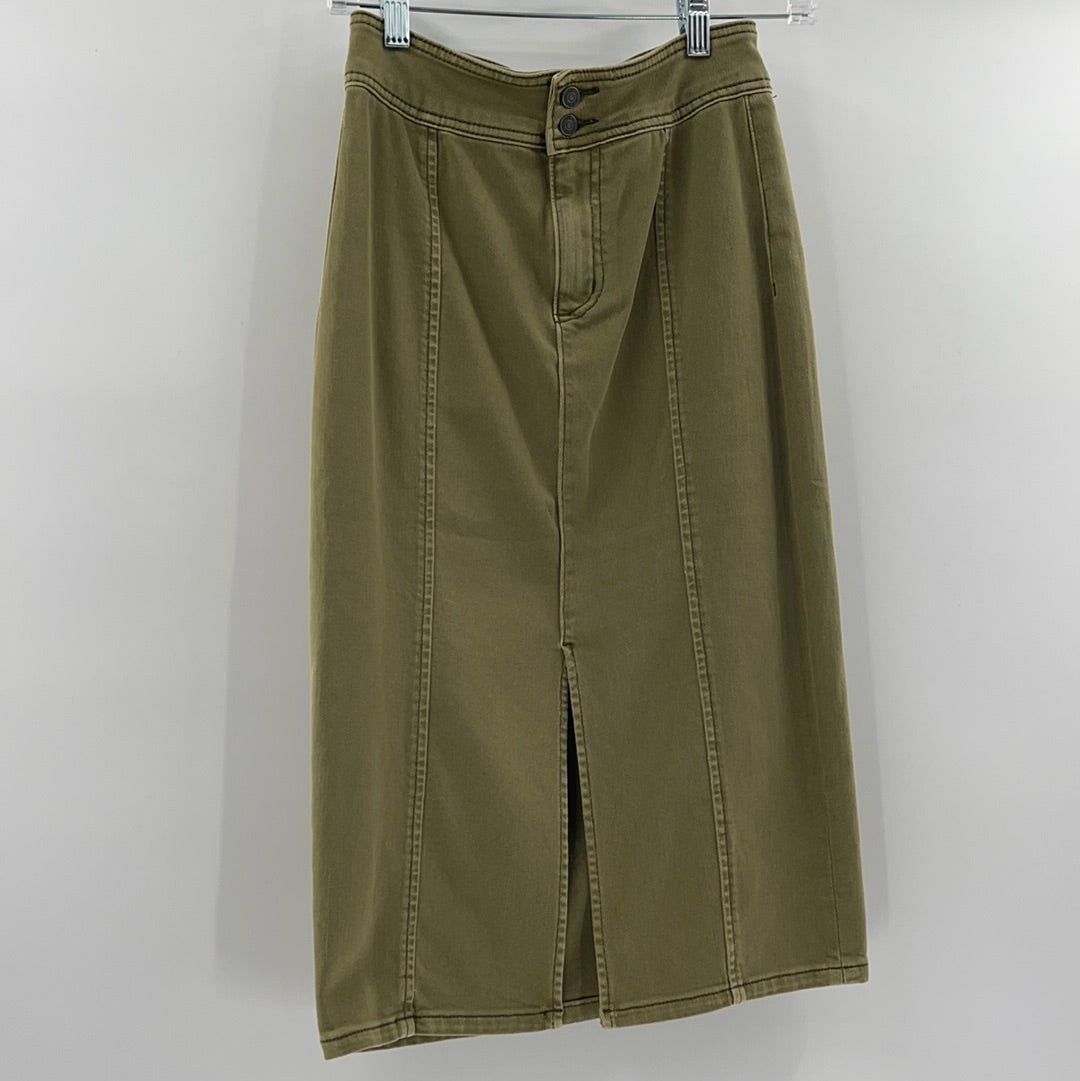 Free People - Light Olive Green - Vented / Front Slit - High Waisted Denim Skirt (Size 25 )