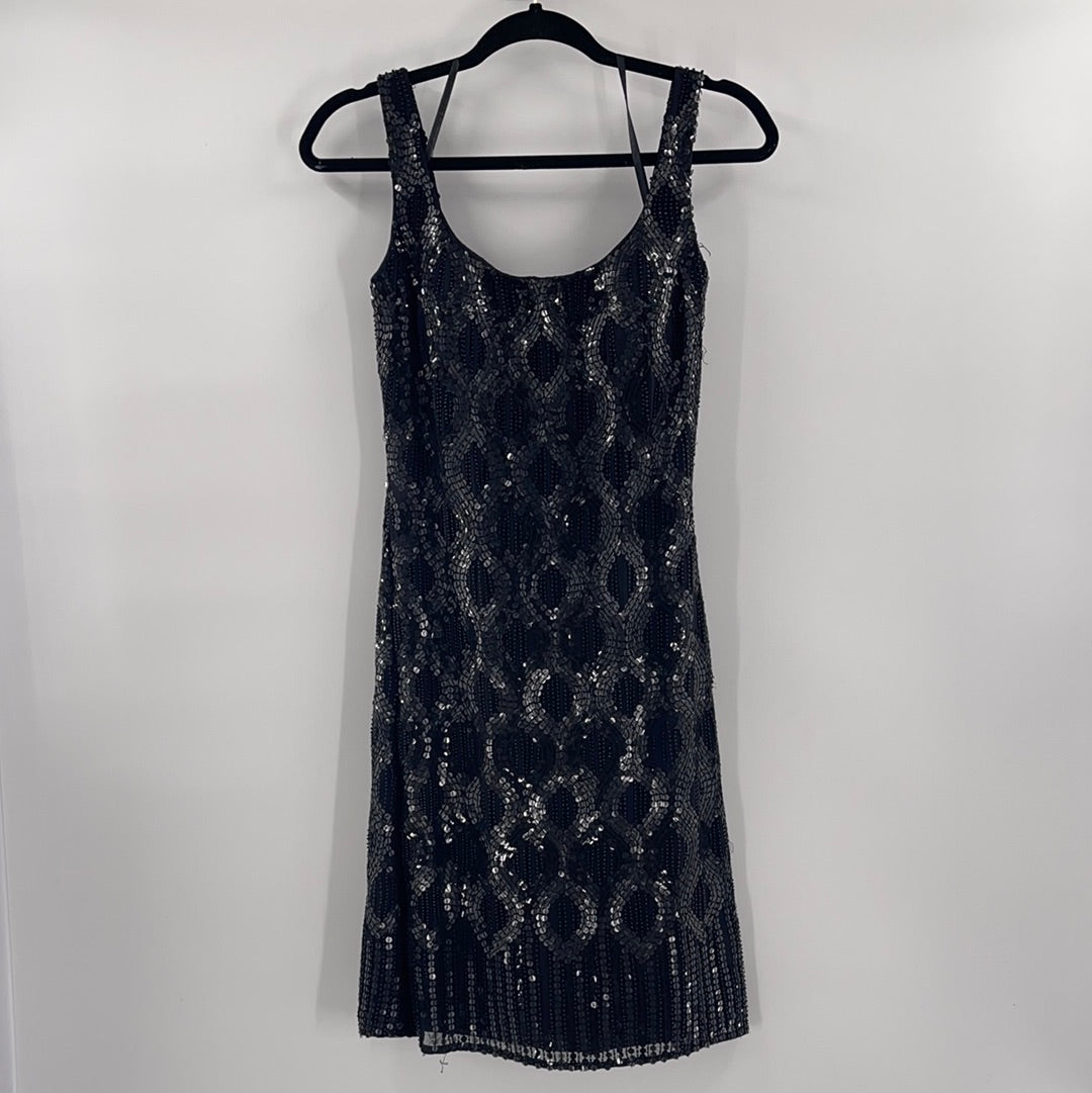 Vintage Scala Sequin with Beaded Embellishments Black Sleeveless Mini Dress (Size 6)