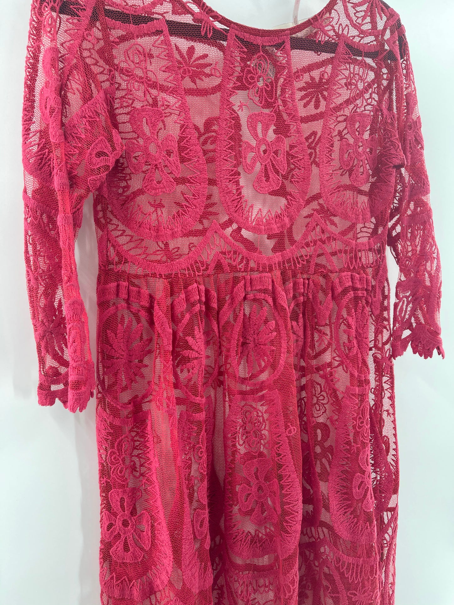 Free People -Jens Pirate Booty Red Textured Mini Dress (Small)