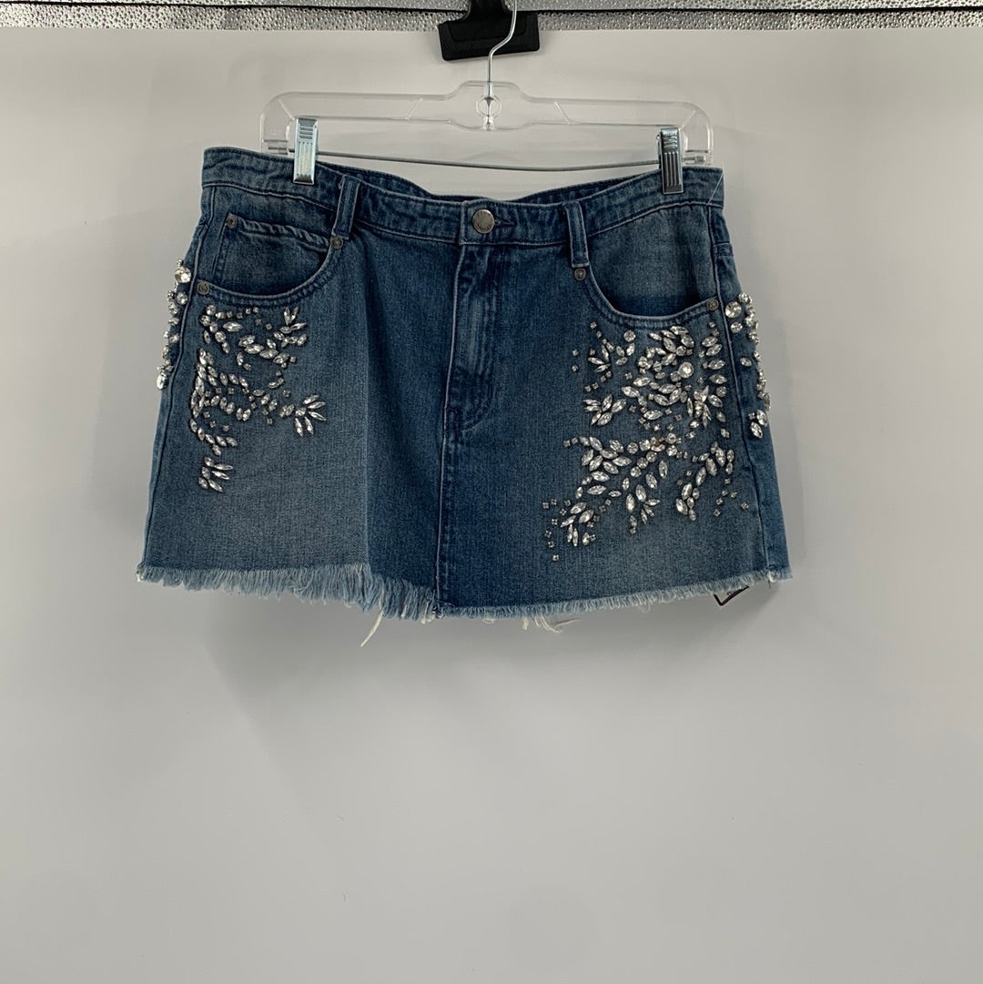 Free People Rhinestone / Gem Encrusted Denim Mini Skirt (Size 1)