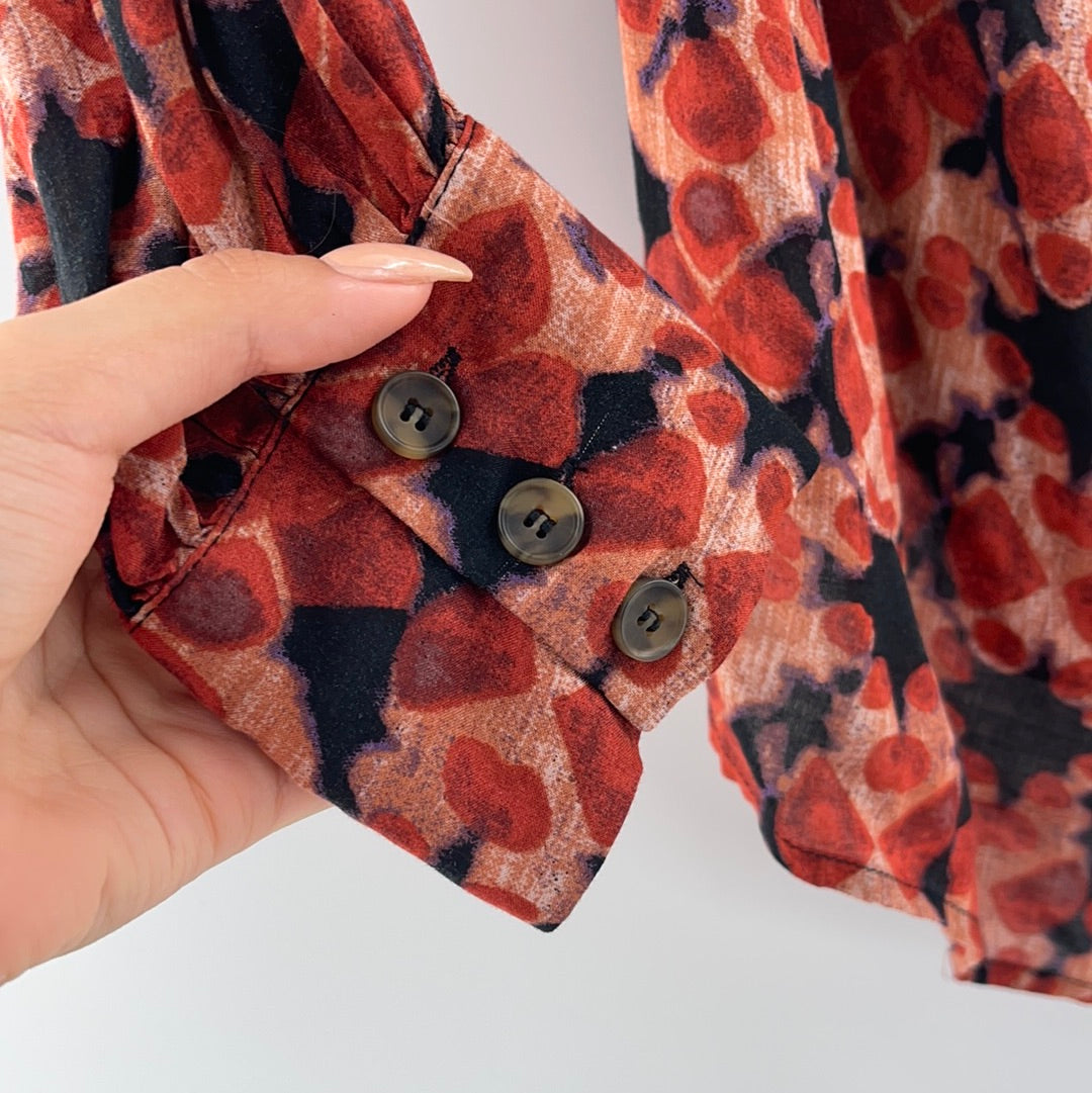 Free People One Sleeve Red Patterned Top (XS)