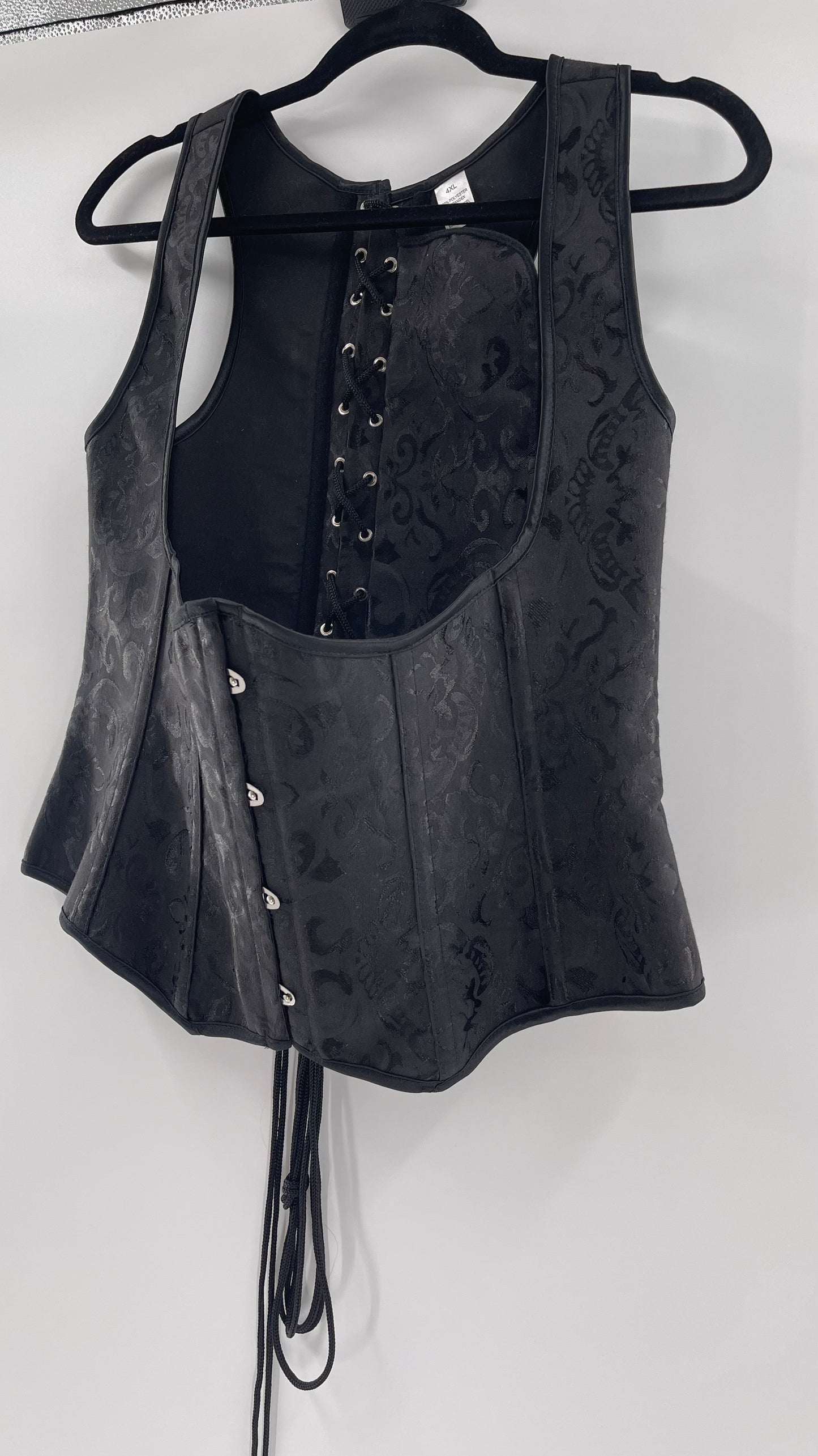 Black Satin Brocade Underbust Corset (4XL)