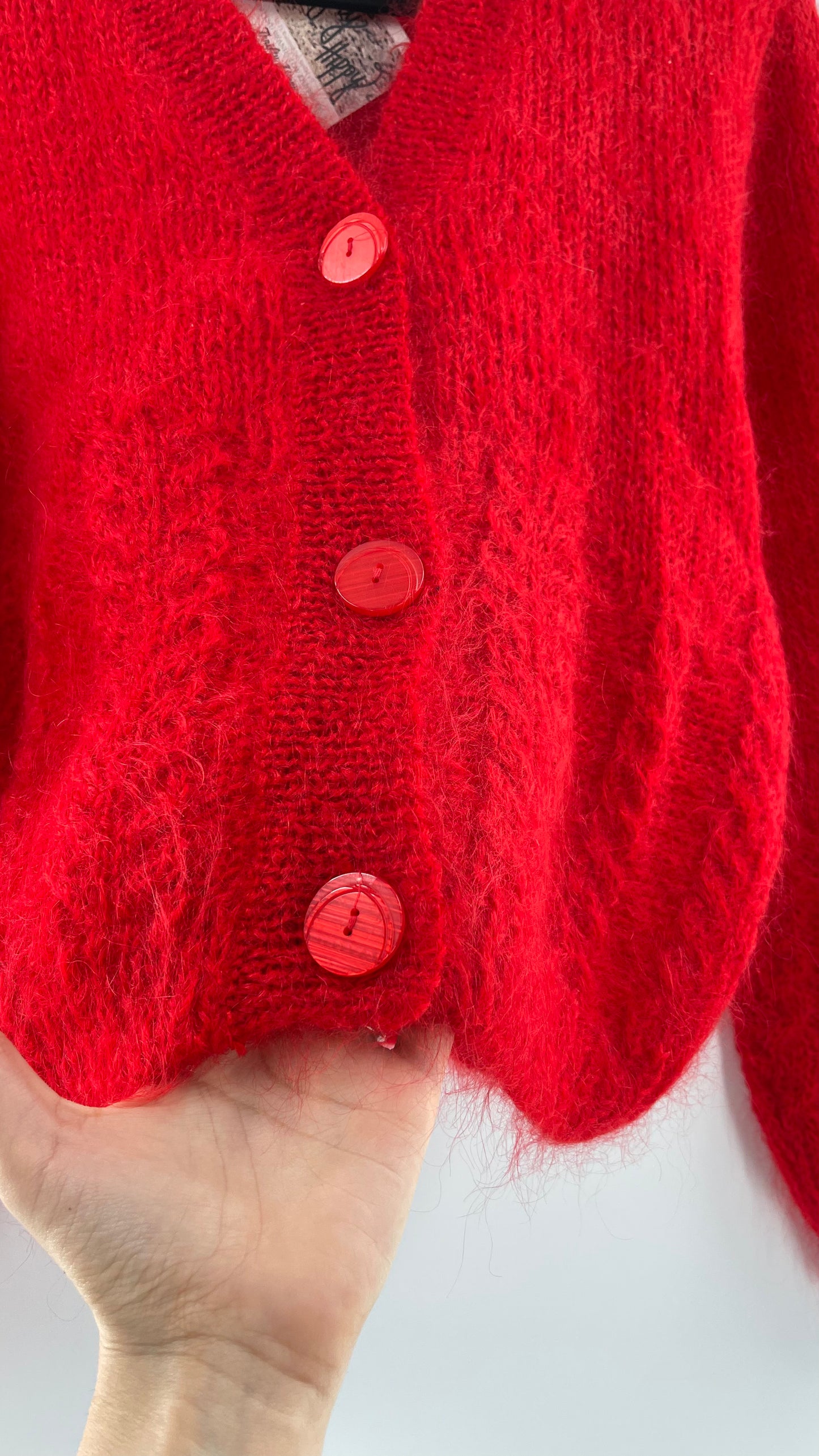 OBR Red 78% Mohair 18% Wool Cropped Cardigan (Medium)