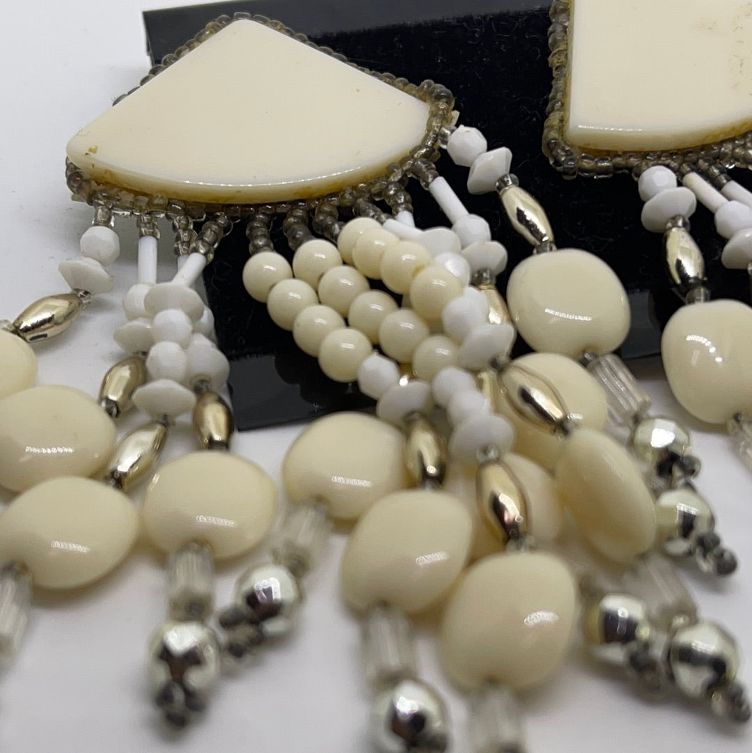 Pearl Colored Beaded Dangly Earrings