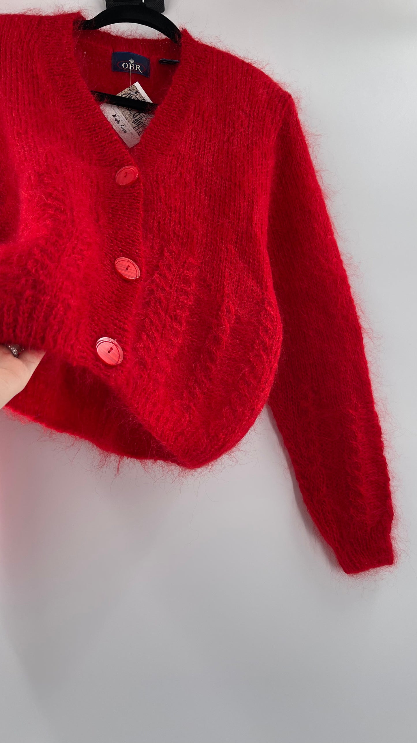 OBR Red 78% Mohair 18% Wool Cropped Cardigan (Medium)