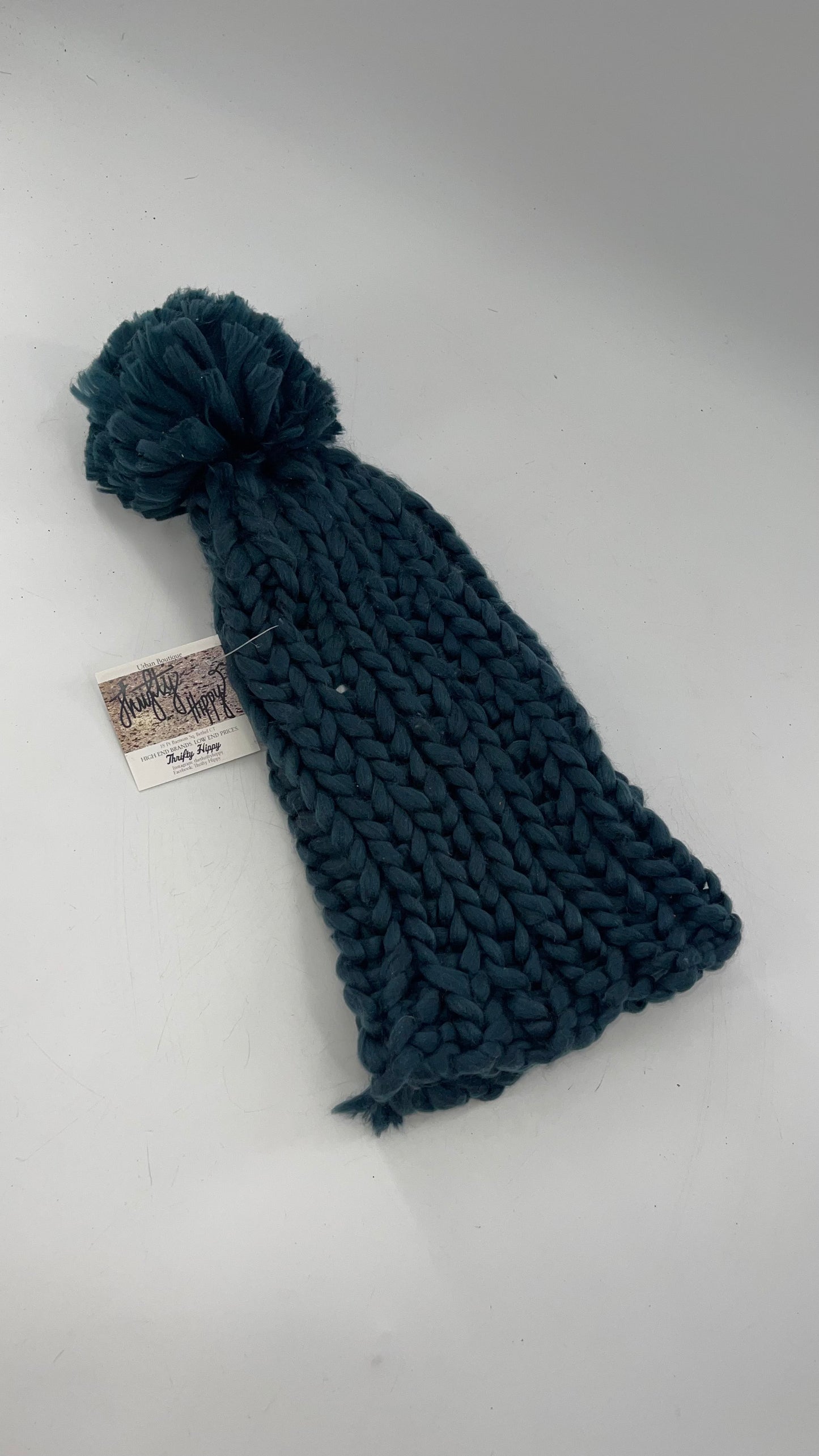 Free People Heavy Knit Navy PomPom Beanie