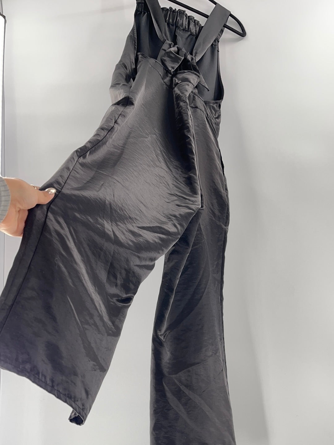 Urban Outfitters Black Satin Backless Tie on Back Side Knife Pockets (Size M)
