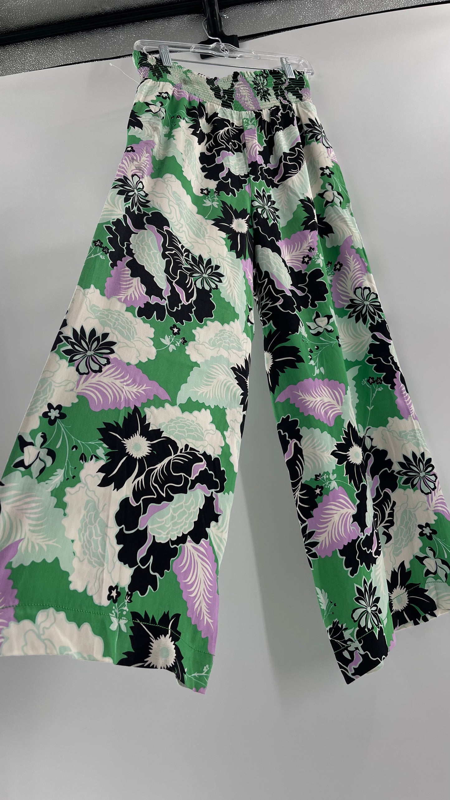 Maeve Anthropologie Kelly Green Floral Wide Legs (XS)