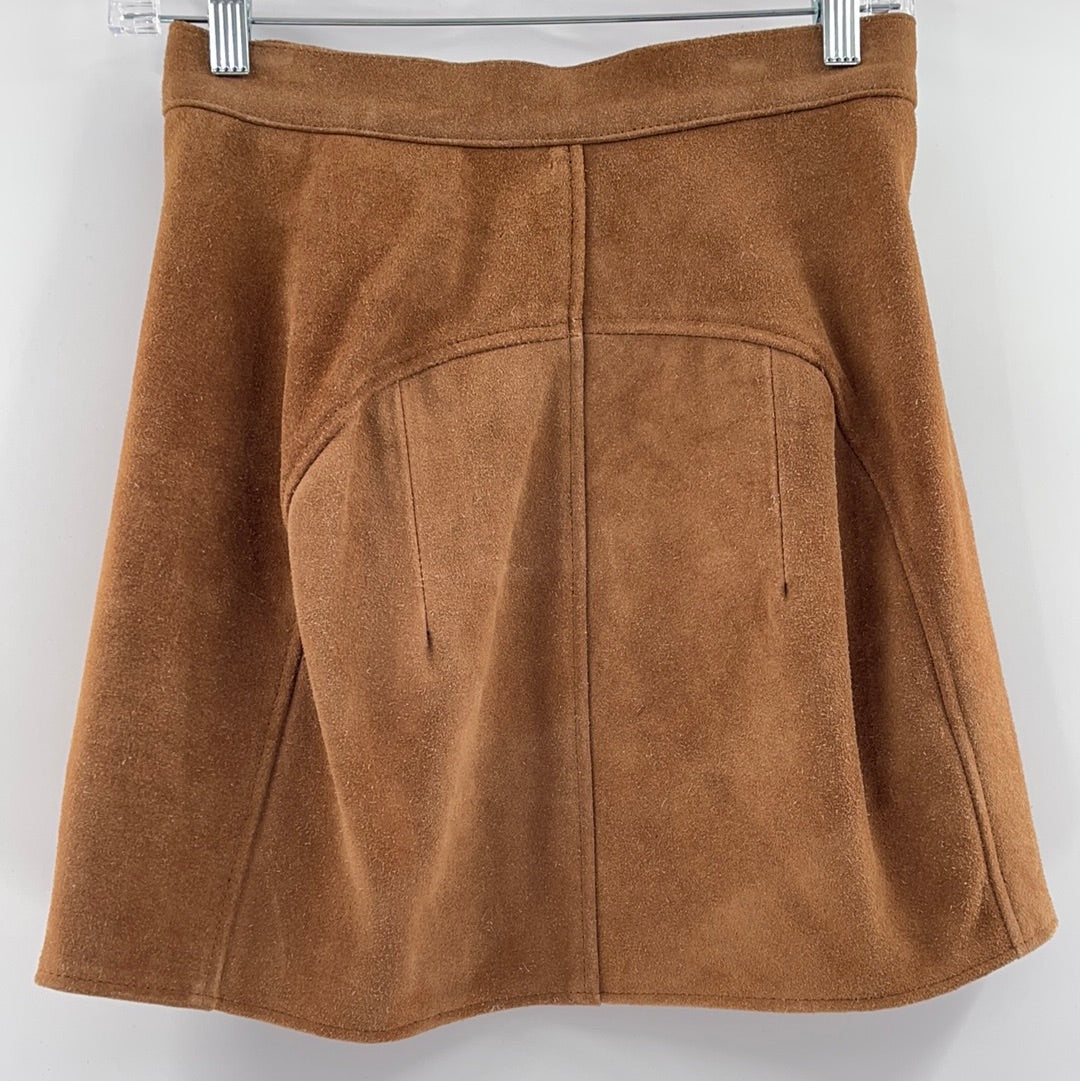 Free People 100% Suede Light Brown 6 front facing buttons | Heavy Mini Skirt (Size S)