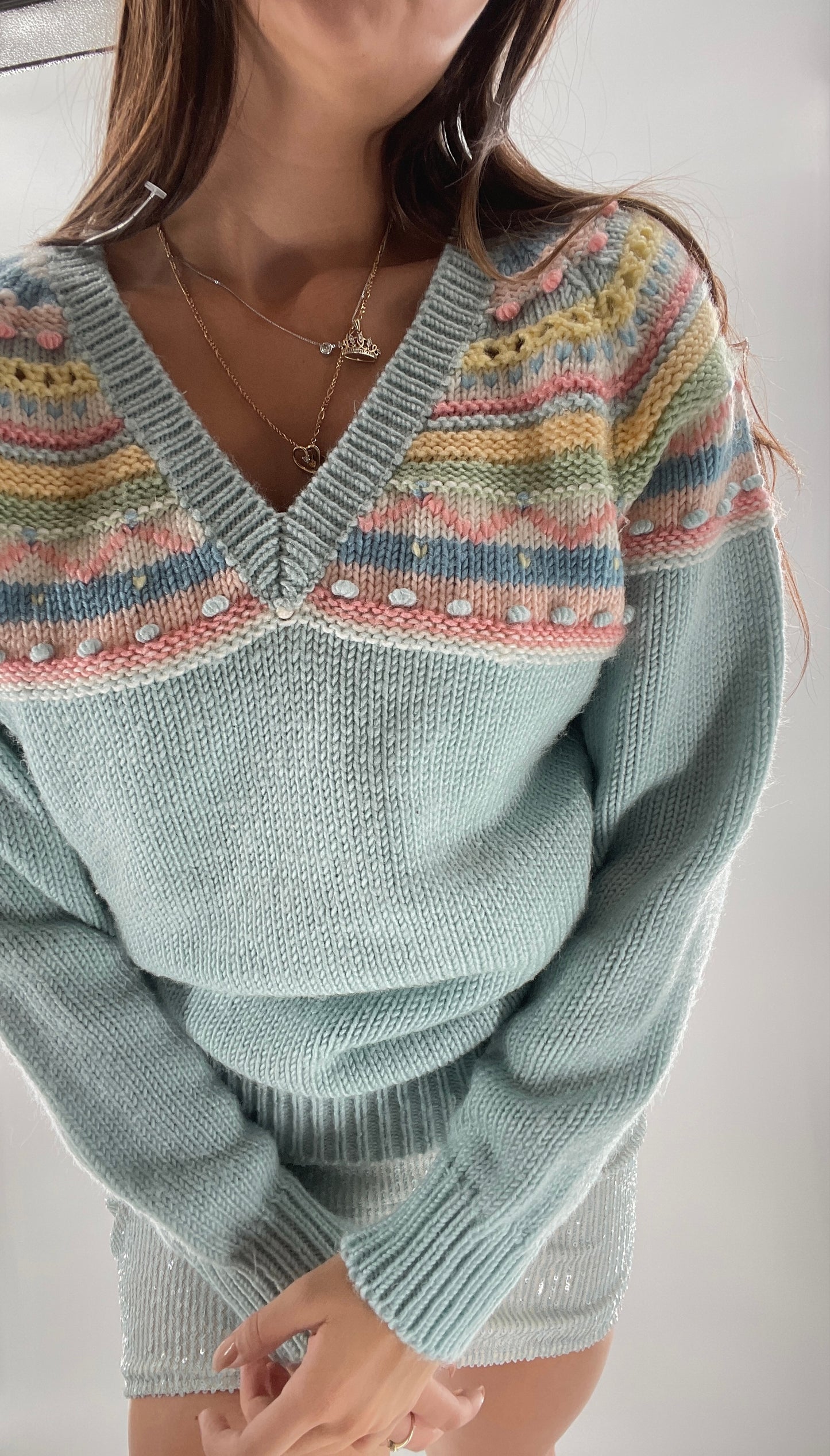 Adorable Pastel Vintage Knit Sweater (Large)