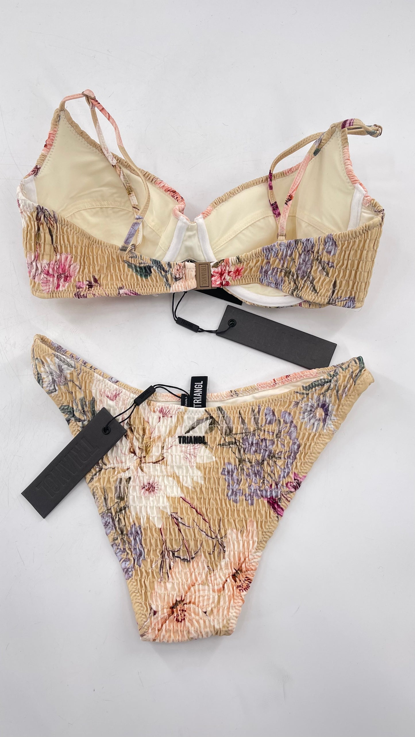 TRIANGL 2pc Tan Floral Smocked Bikini Set with Tags (Small)