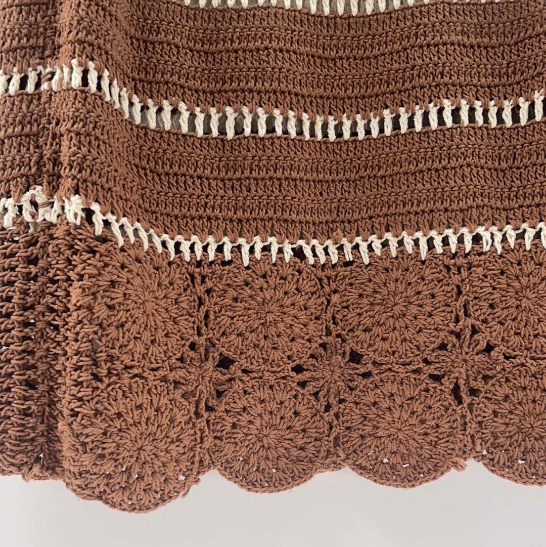 Free People Brown Short with Flowered Crochet Long Skirt (Size L)