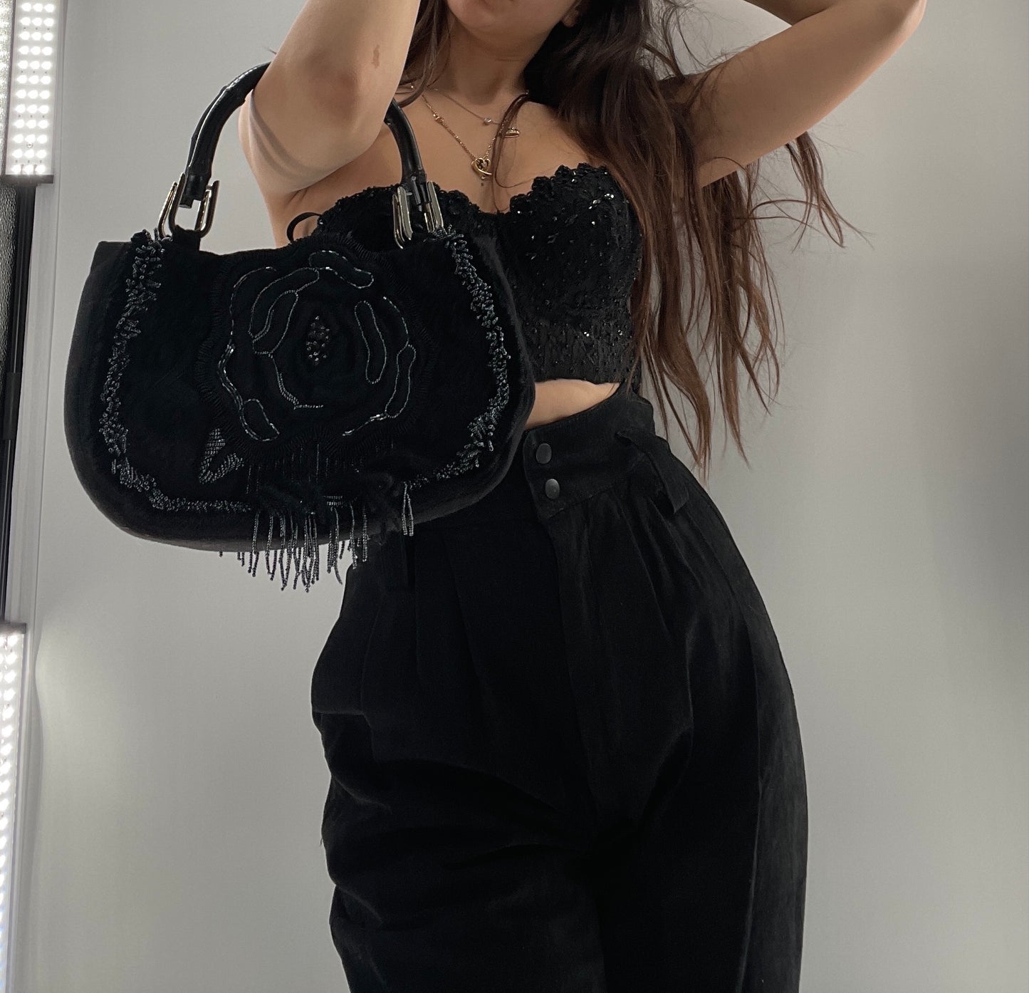Vintage IPA NIMA Black Embroidered Beaded