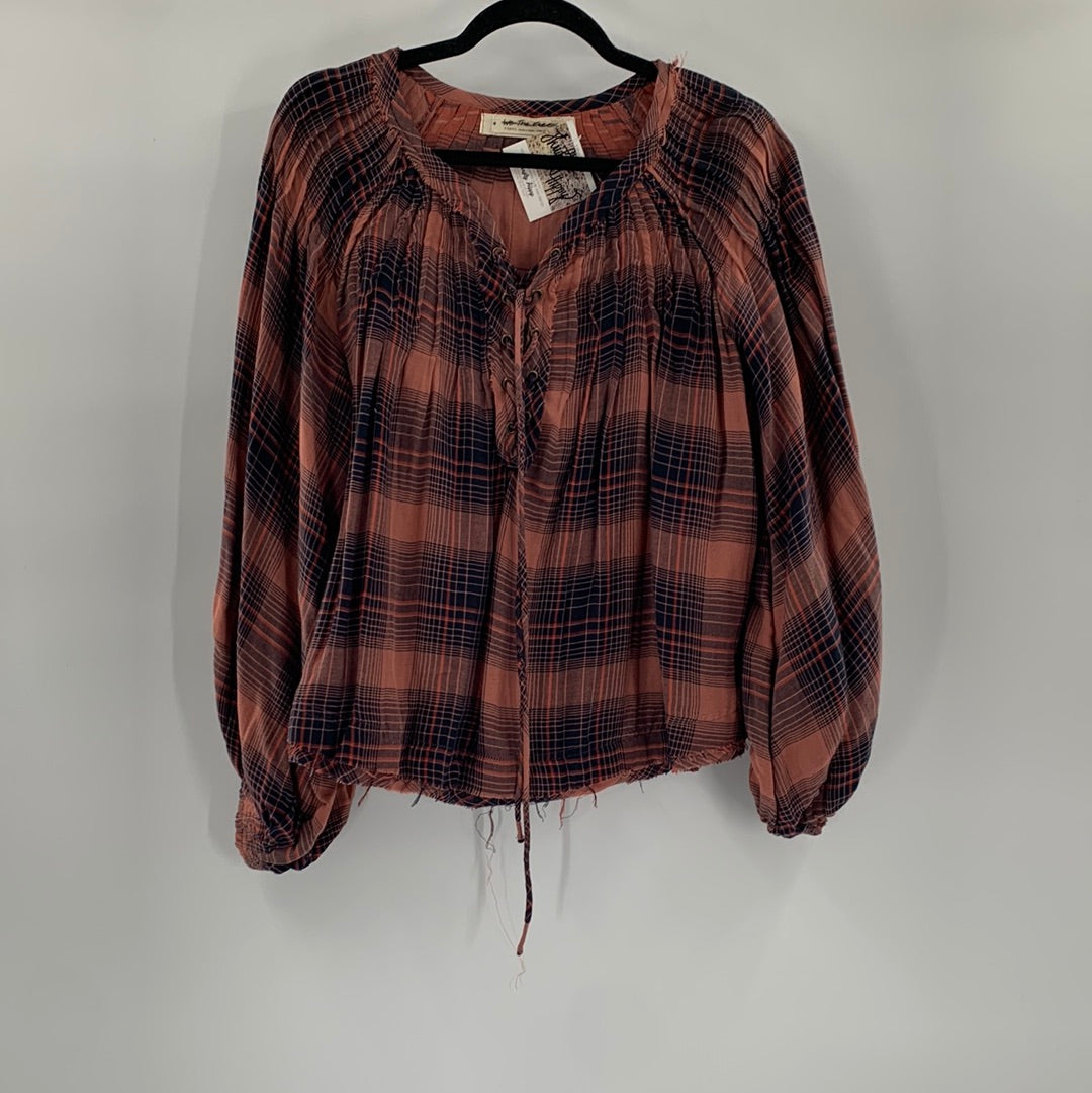 Free People Plaid Prairie Top (XS)
