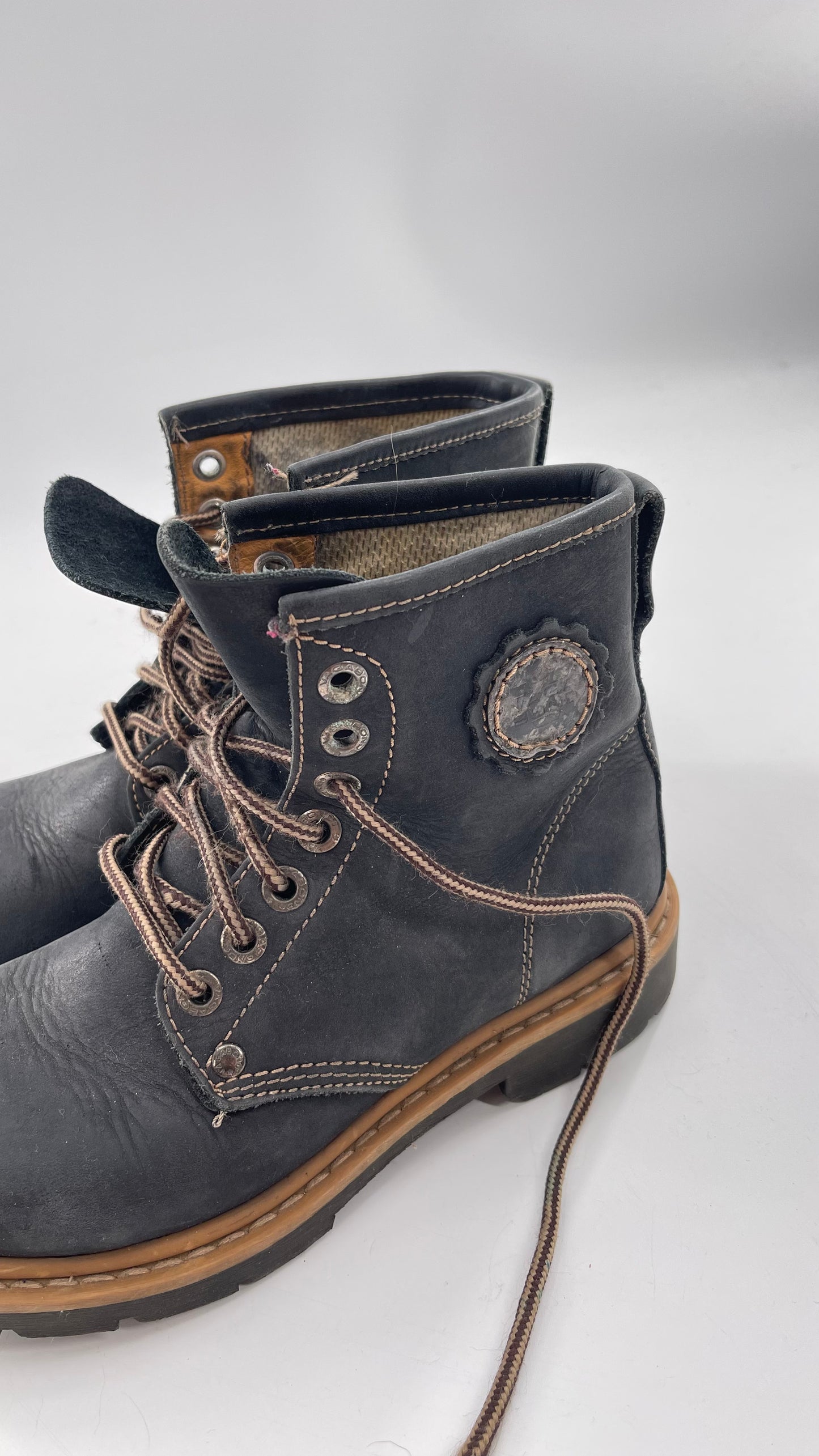 Vagabond Leather Lace Up Combat Charcoal Boots - Size 8