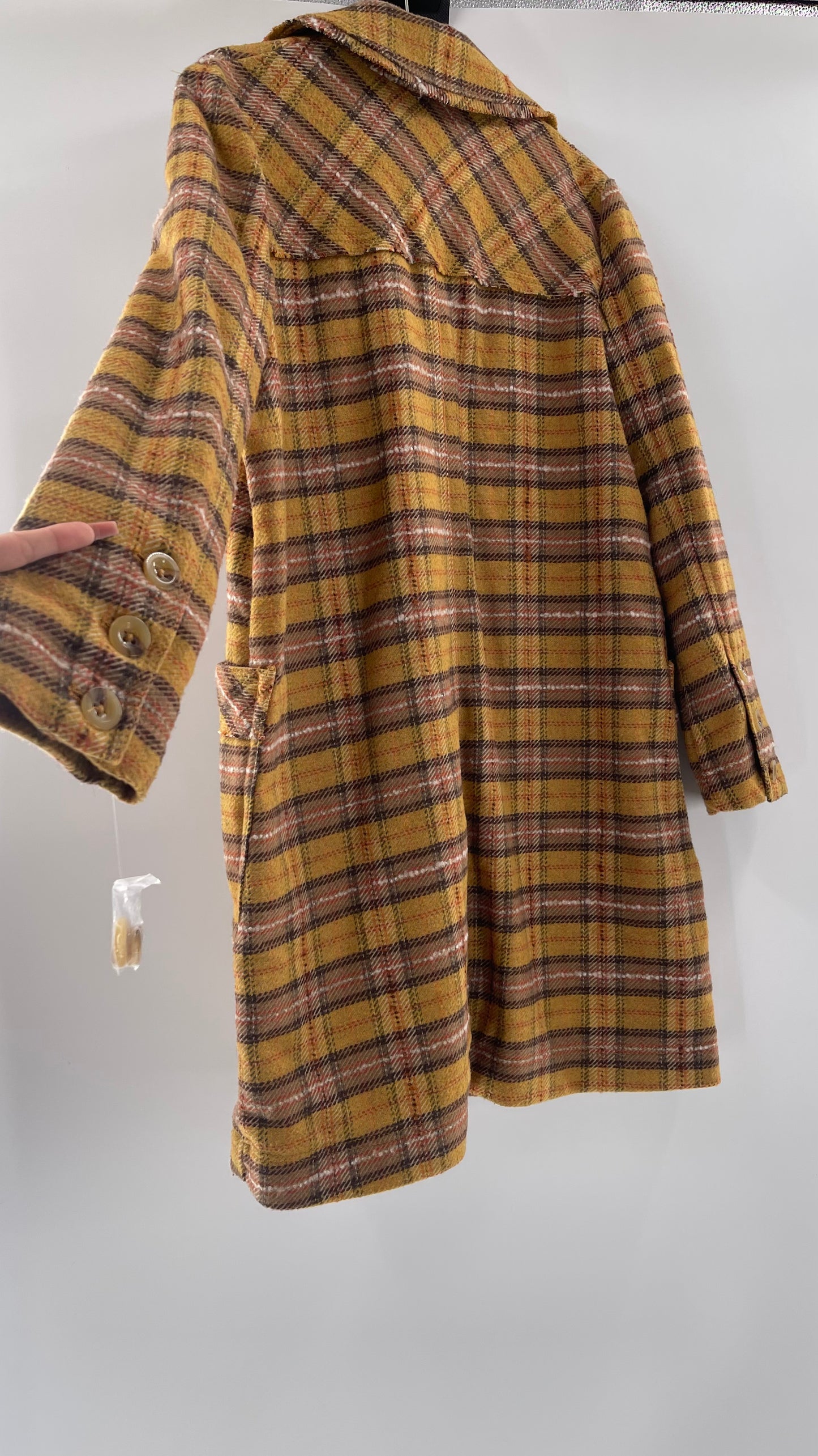 Free People Mustard  Plaid Coat - Size XS