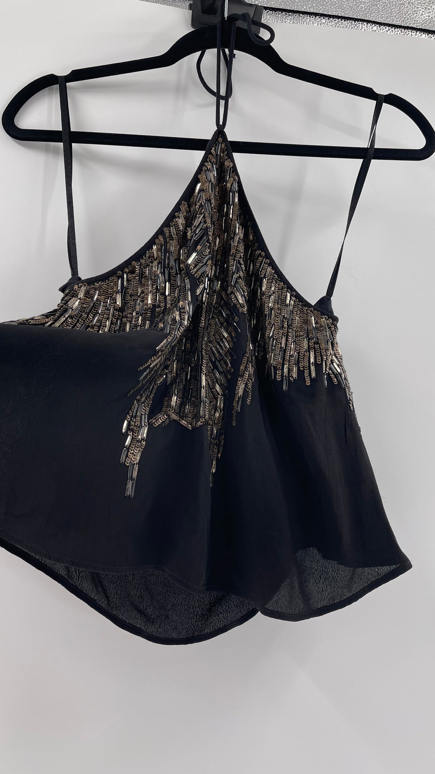 Free People Black Beaded Halter (XS)