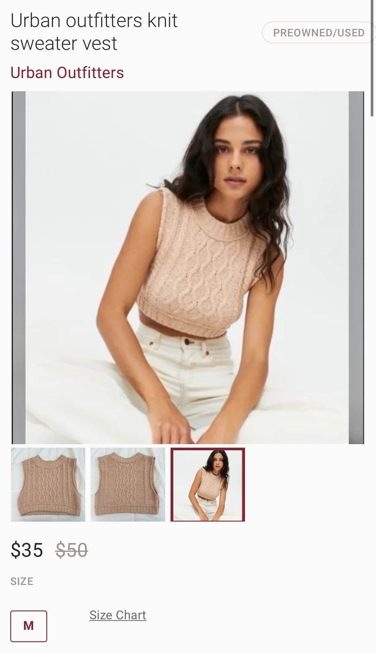 Urban Outfitters Beige Cropped Sweater Tank (Medium)