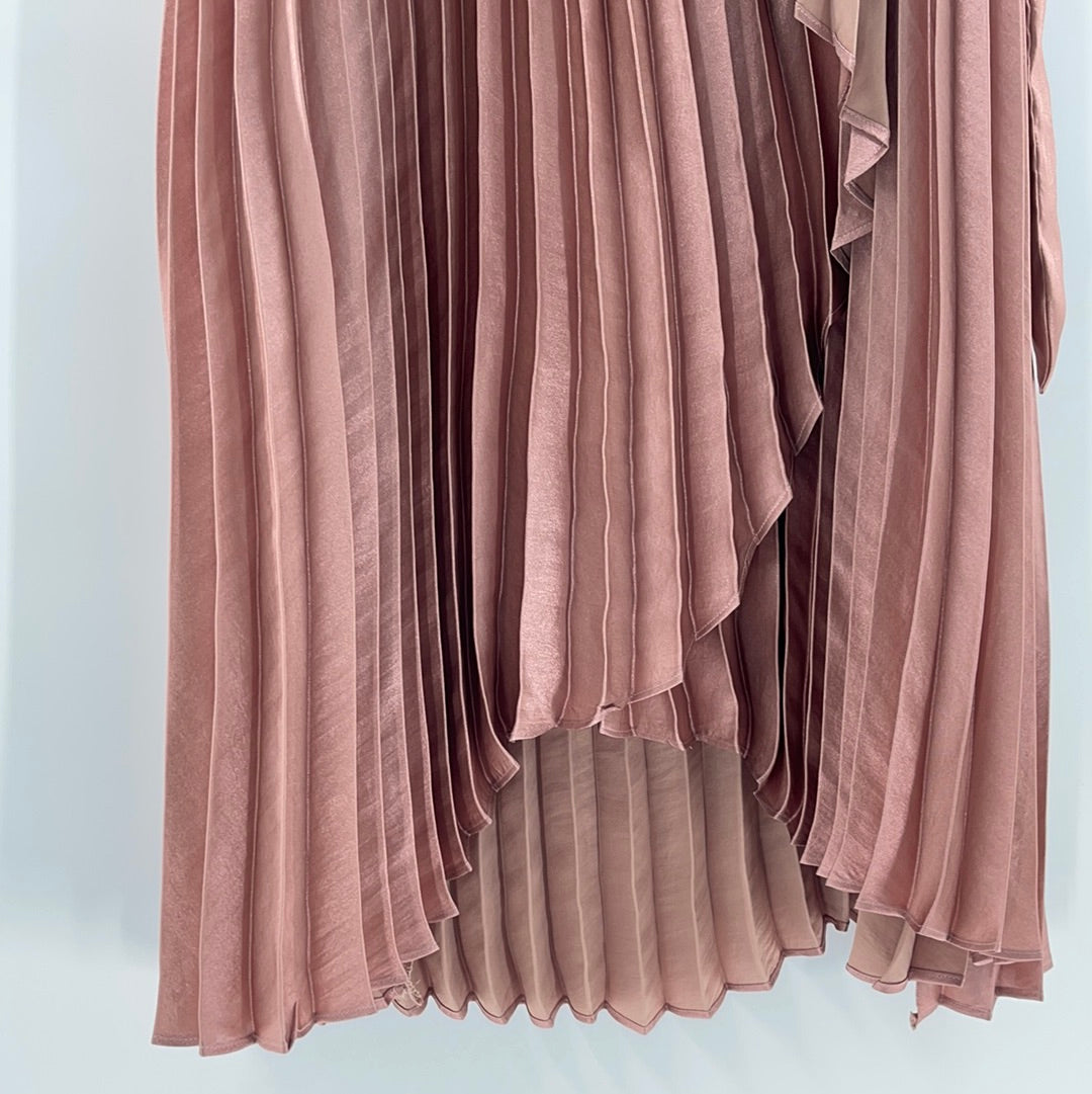 Anthropologie Long Rose Gold Satin Pleated Skirt (Size 12)