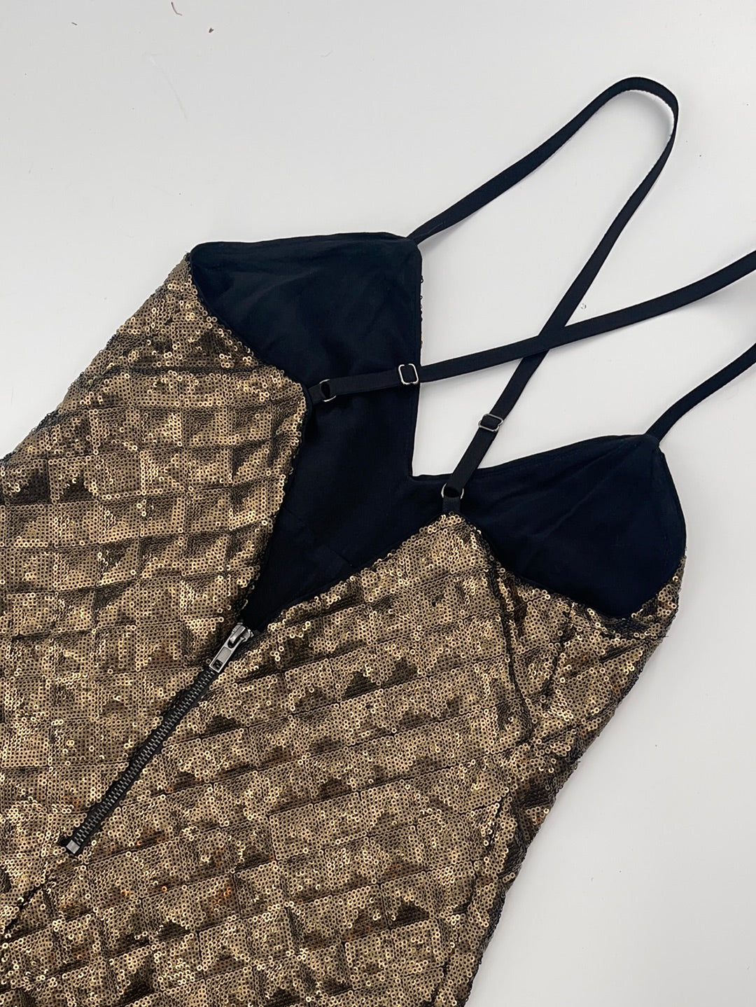 Urban Outfitters - Kendall + Kylie - Gold Sequin Sleeveless Low Back Adjustable Straps Romper (Size M)