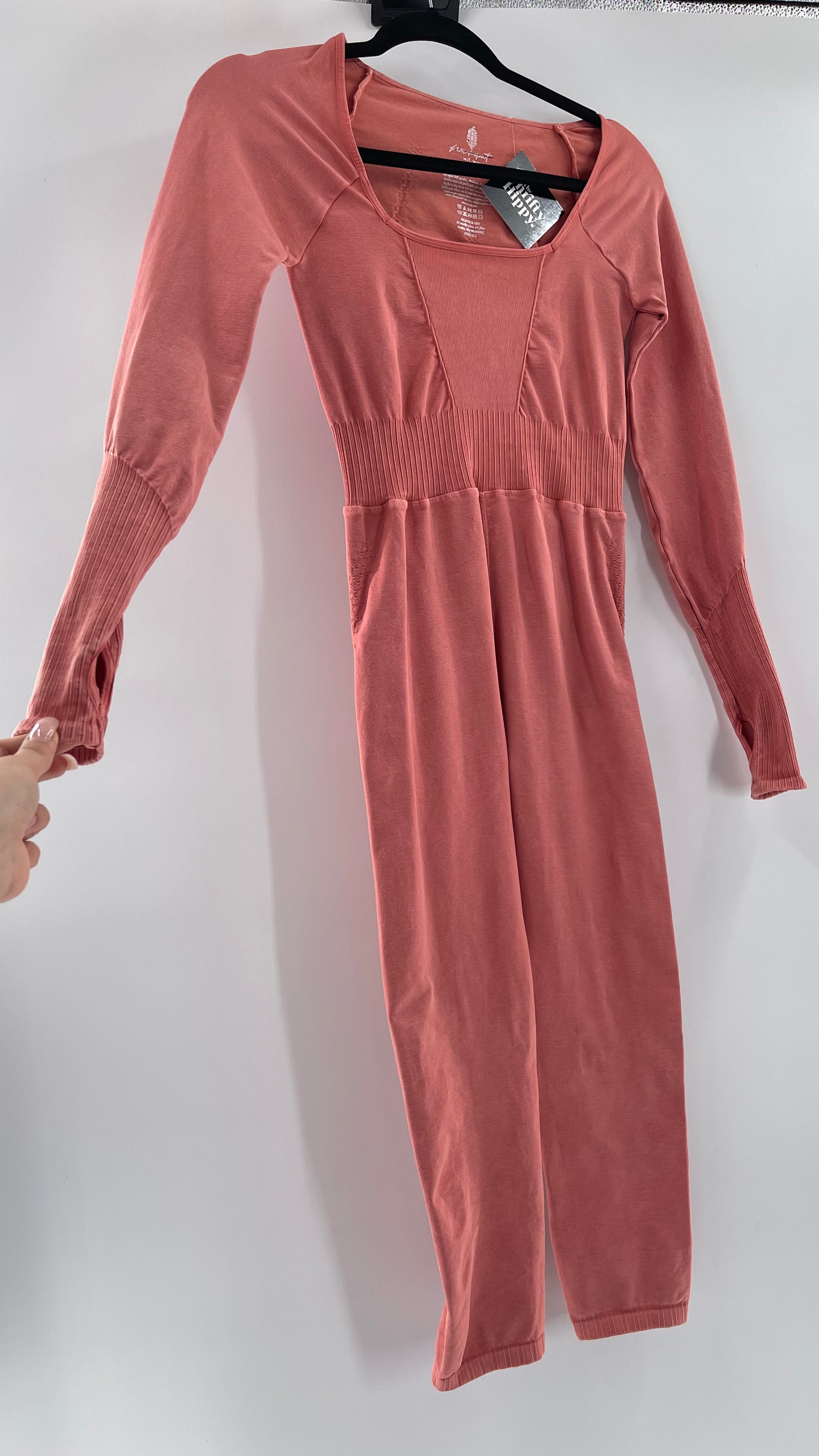 Free People Movement Pink Elastic Good Karma Jumpsuit (M/L)