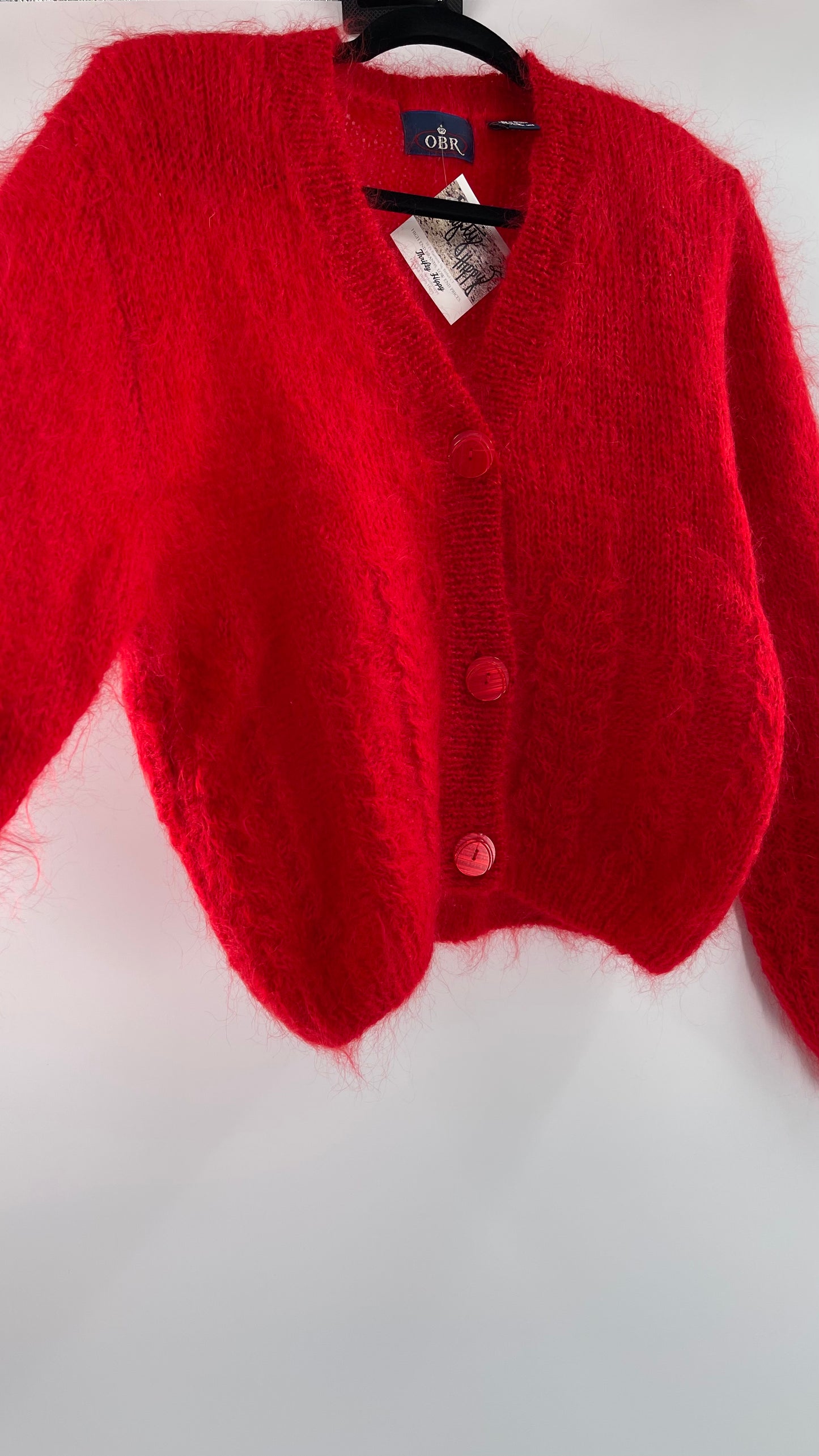 OBR Red 78% Mohair 18% Wool Cropped Cardigan (Medium)