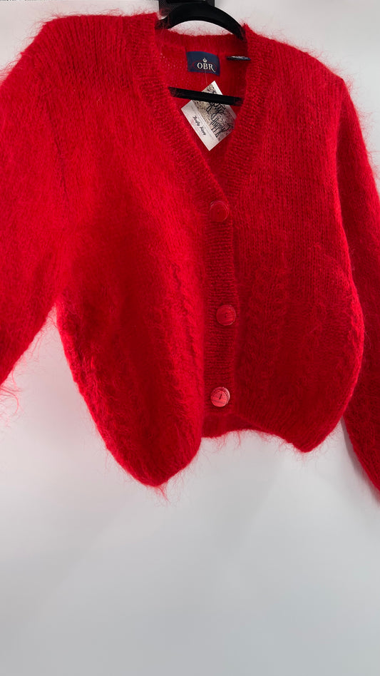 OBR Red 78% Mohair 18% Wool Cropped Cardigan (Medium)
