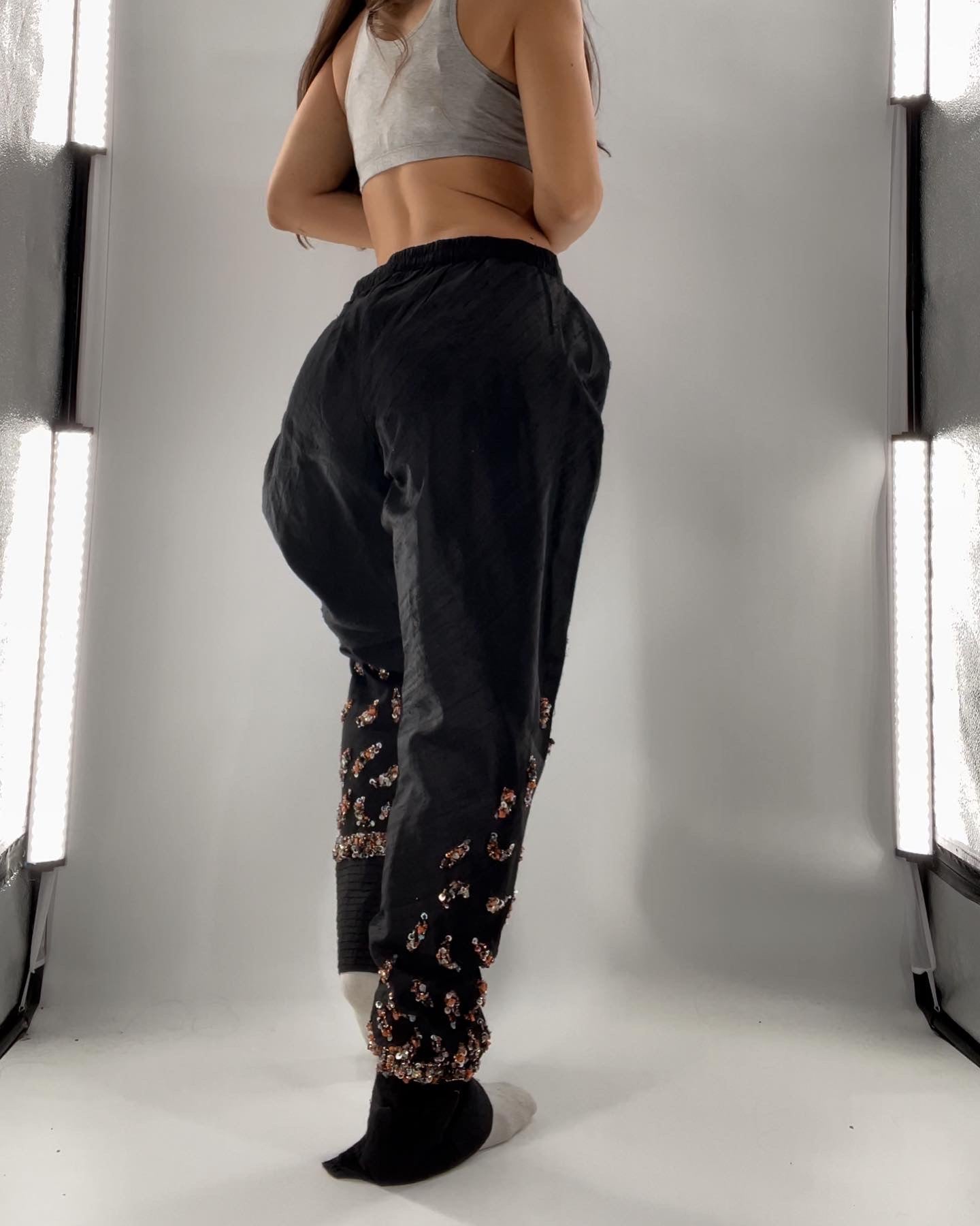 Black Harams with Beaded Hem (M)
