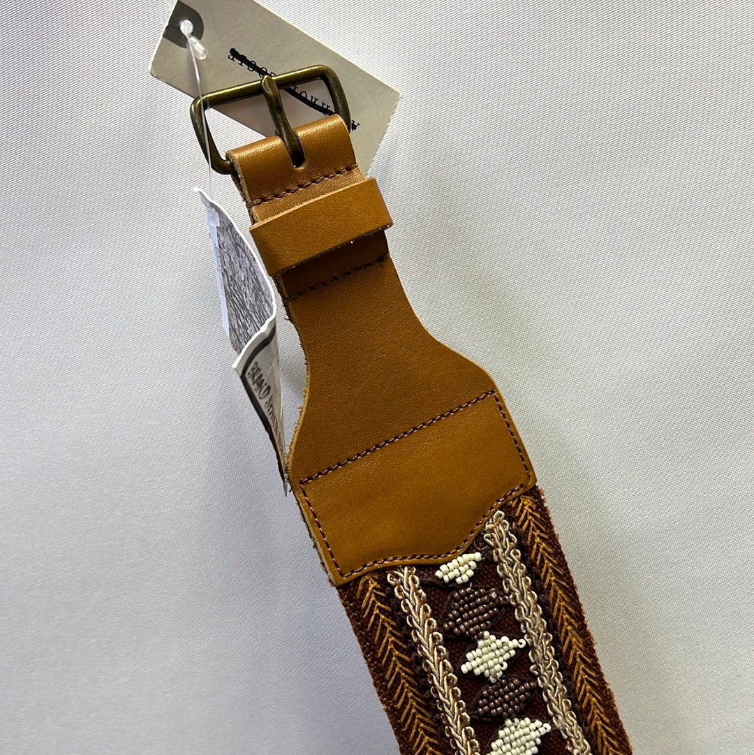 Anthropologie Cotton Buffalo Leather Beaded Belt S