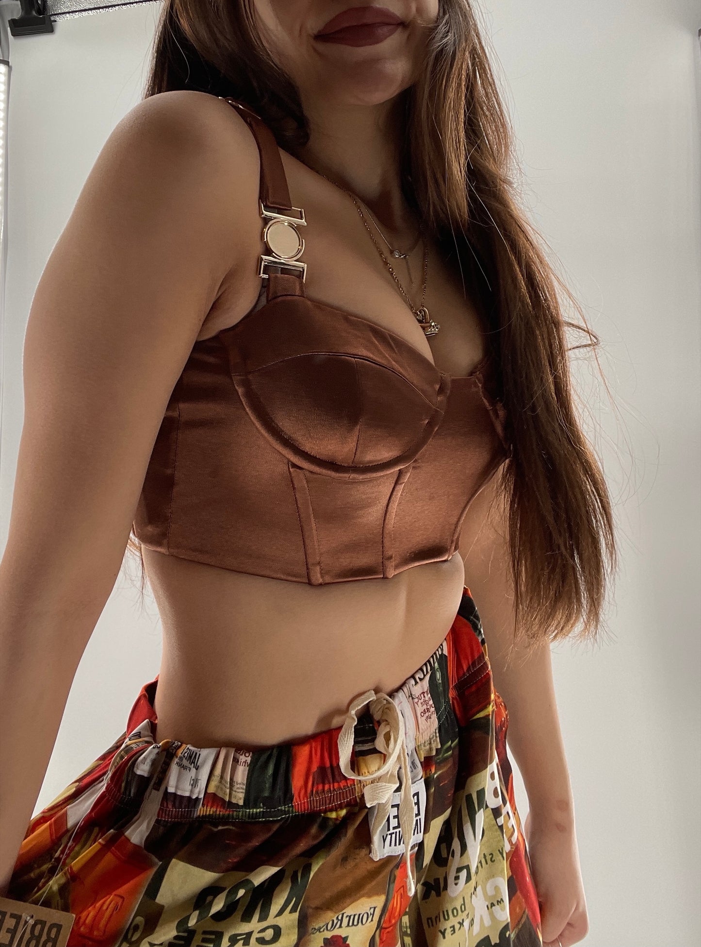 Princess Polly Brown Cropped Corset with Gold Medallion (2)