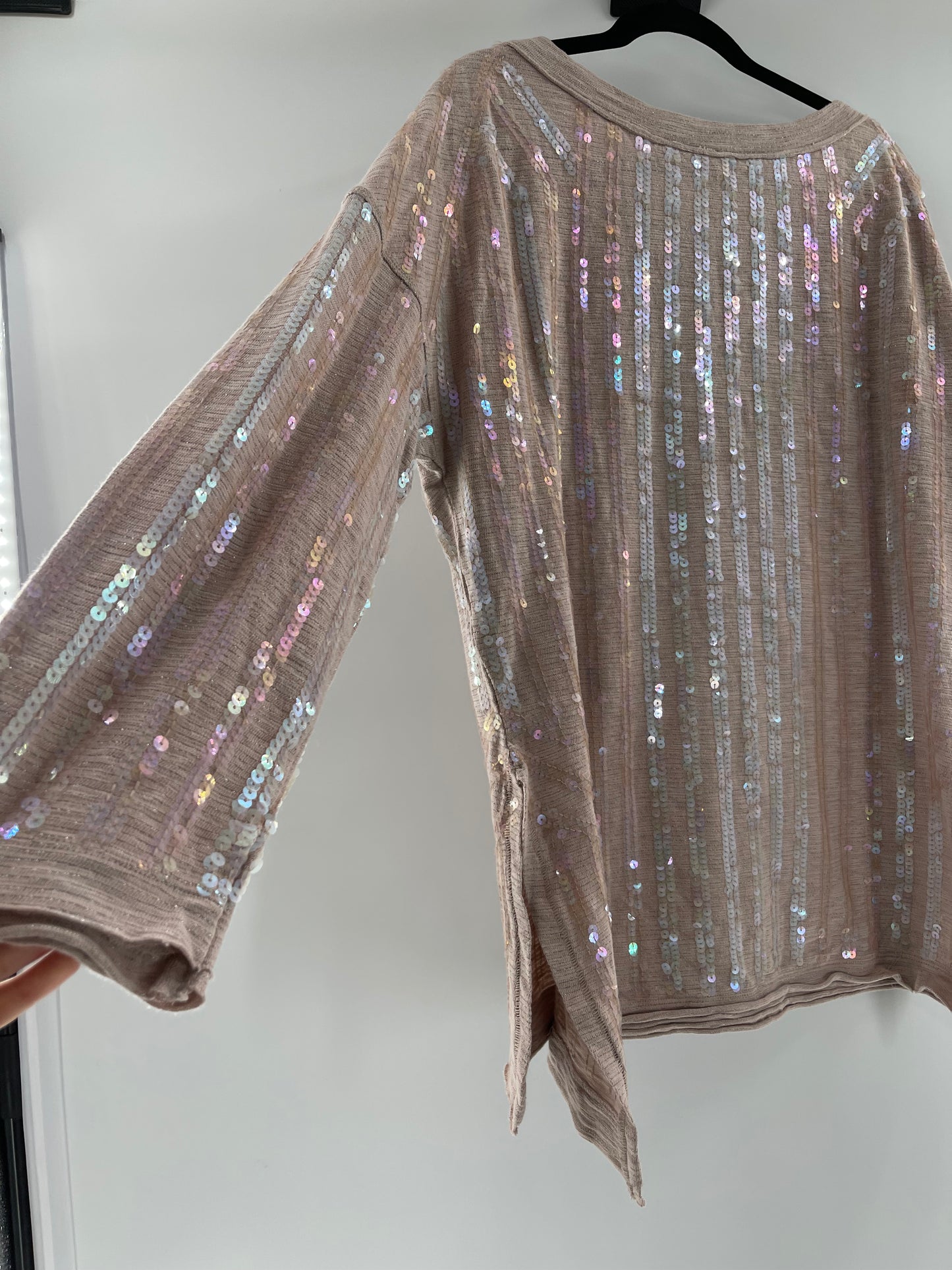 Free People Dusty Pink Sequin Sweater (Small)