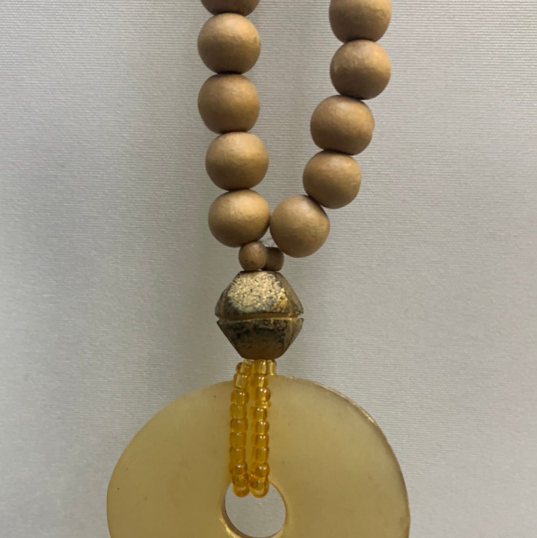 Beige Bead and Orange Shell Necklace
