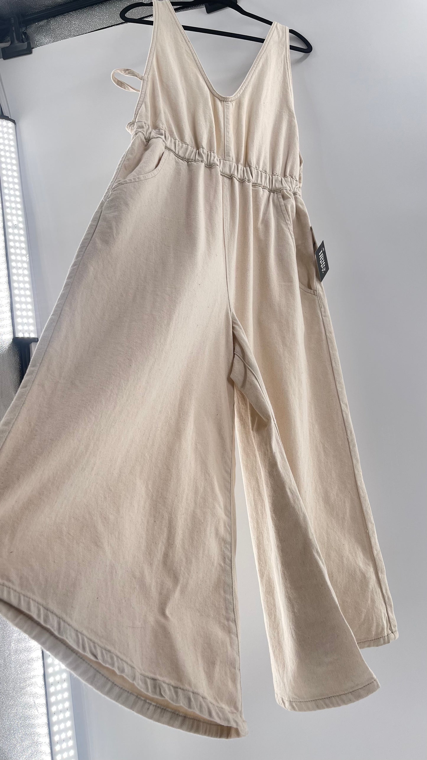 Free People Alora Wide Leg Denim Jumpsuit (XL)