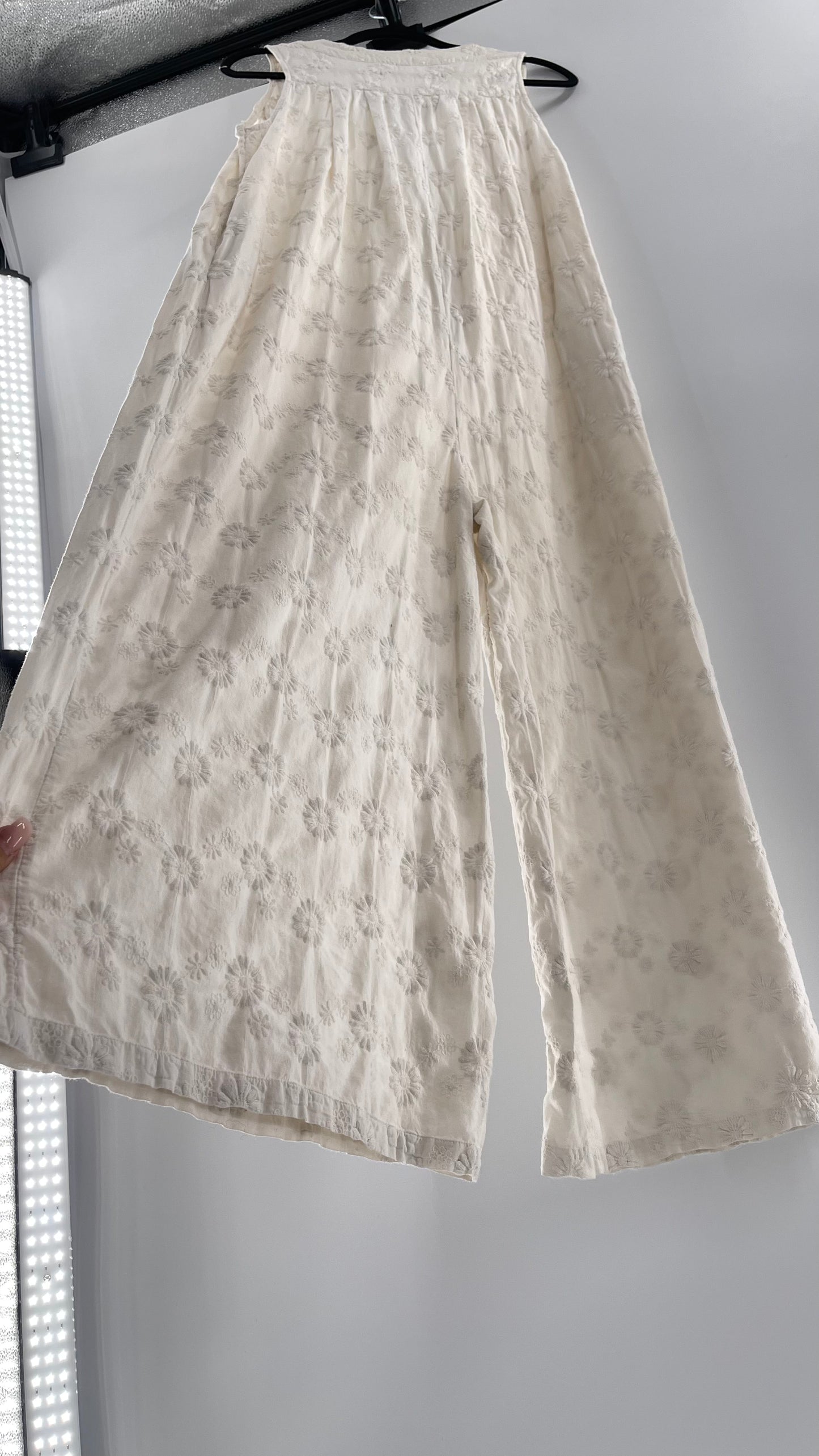 Free People White Sleeveless Embroidered Flower Jumpsuit