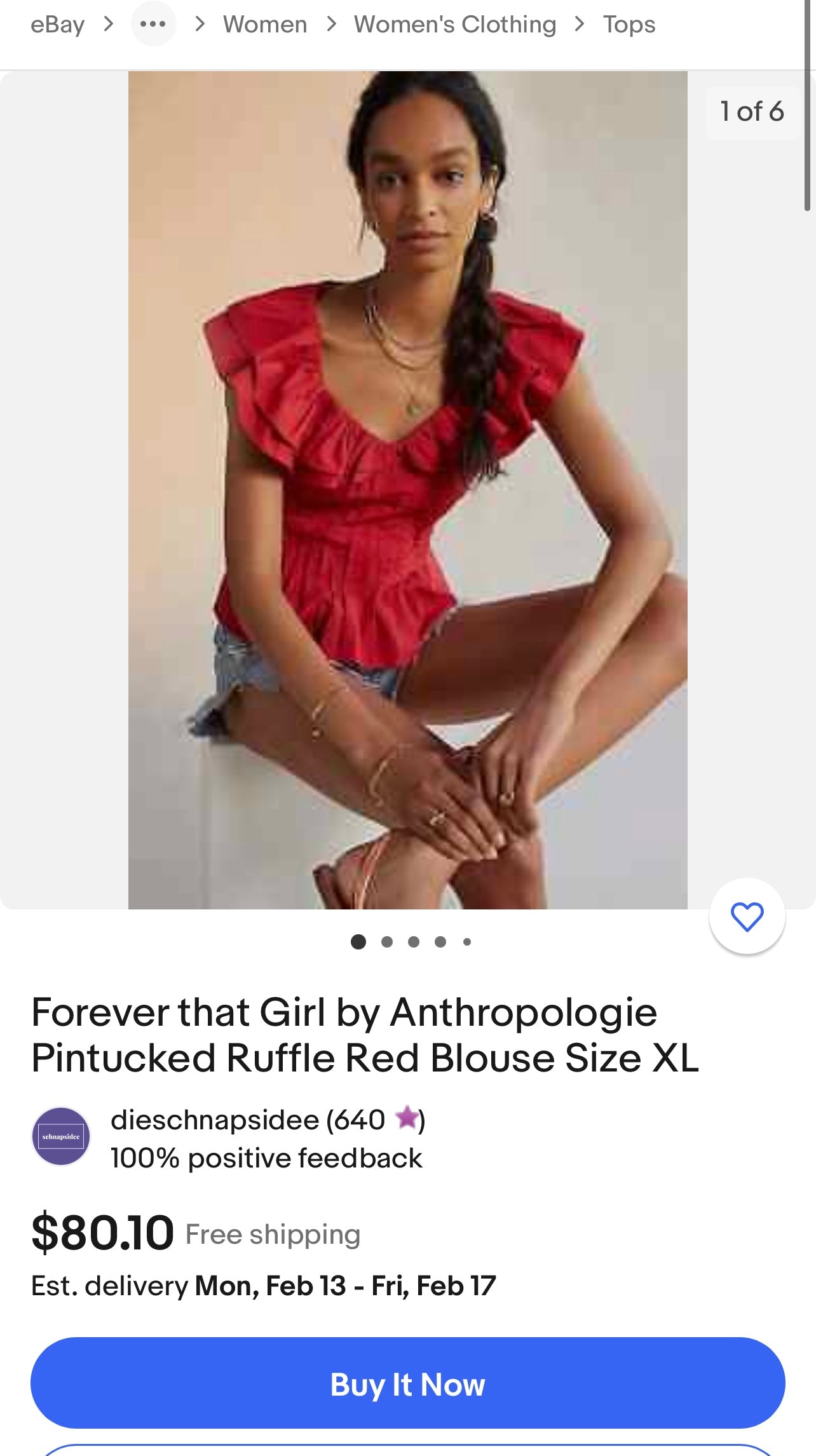 Anthropologie Forever that Girl Red Ruffle Pintuck Tank(XS)