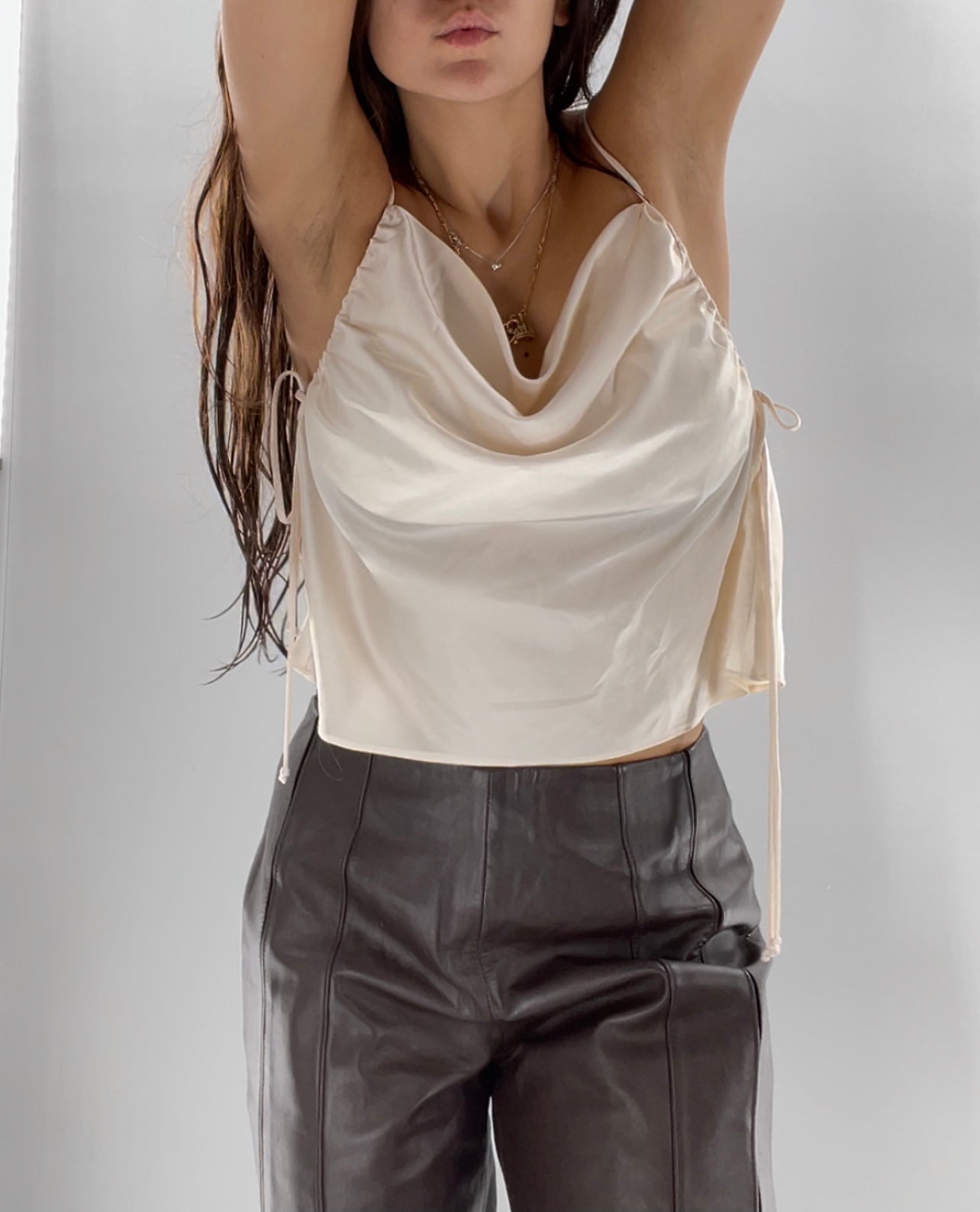 Cotton Candy LA Ivory Satin Drawstring Tank (Large)