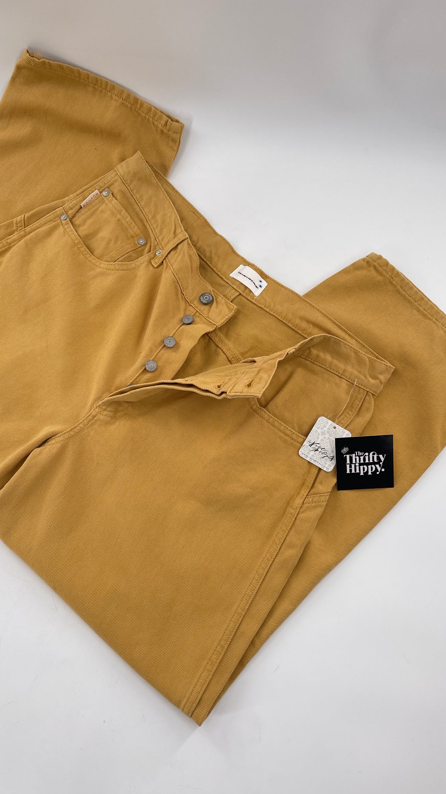 BOYISH Free People Mustard Yellow Straight Leg Jeans (32)