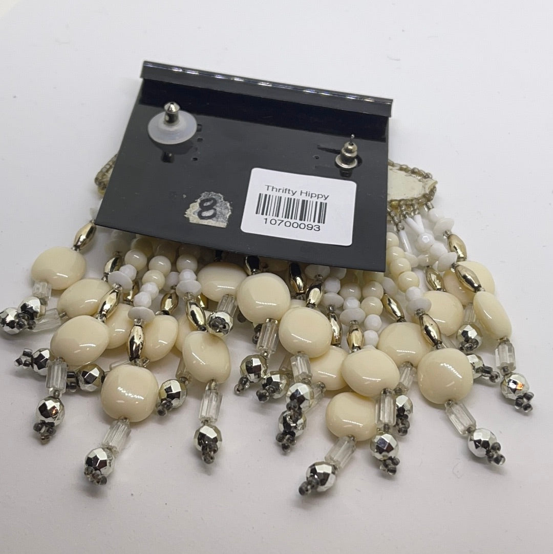 Pearl Colored Beaded Dangly Earrings