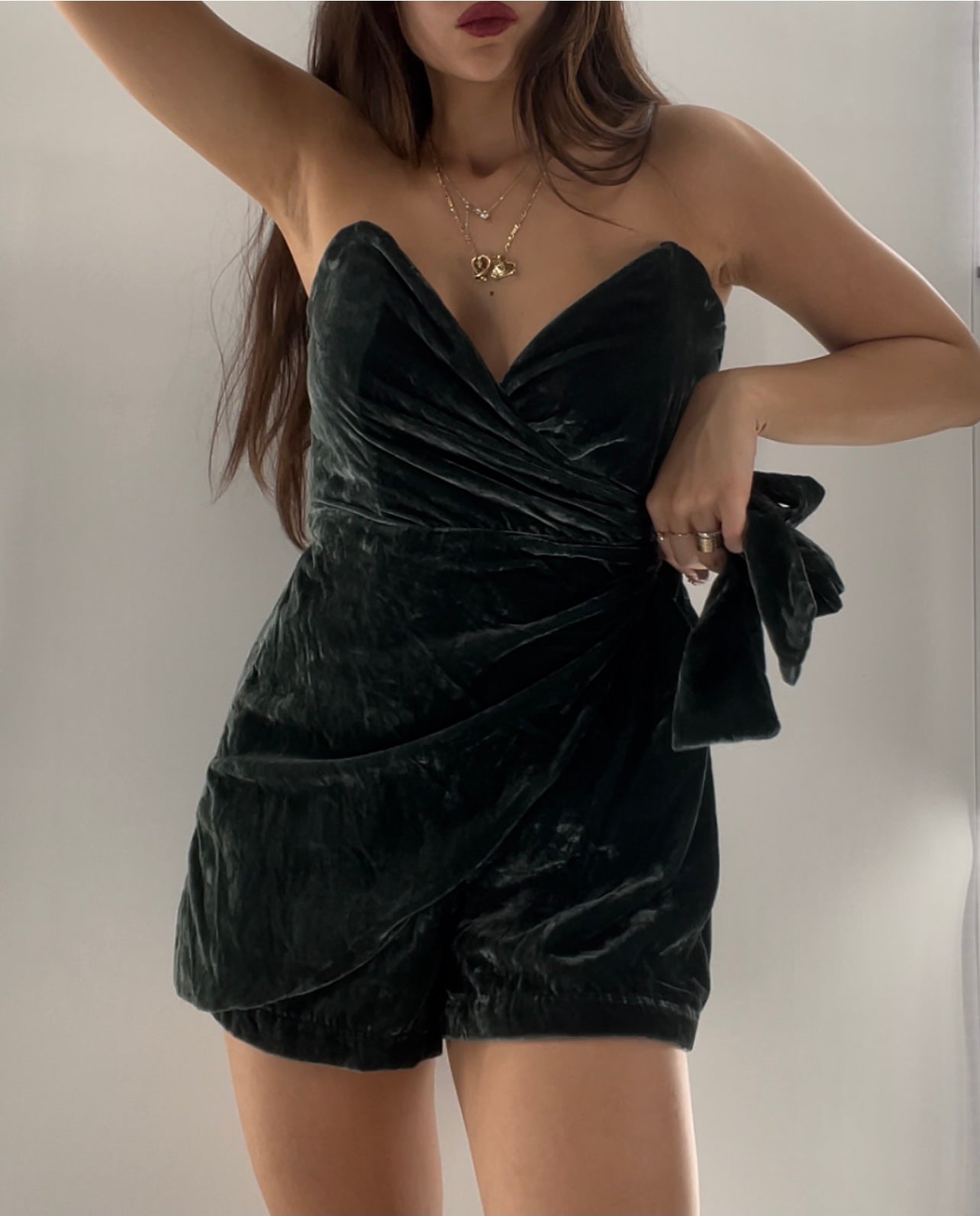 Free People Emerald Green Velvet Romper (Medium)