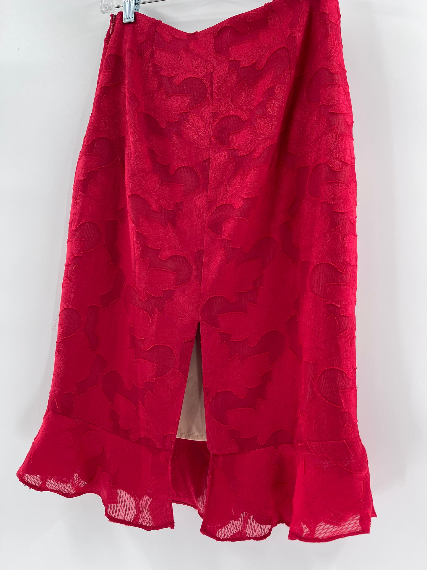 Free People Red Overlay Ruffle Hem Under Knee Skirt (Size 2)
