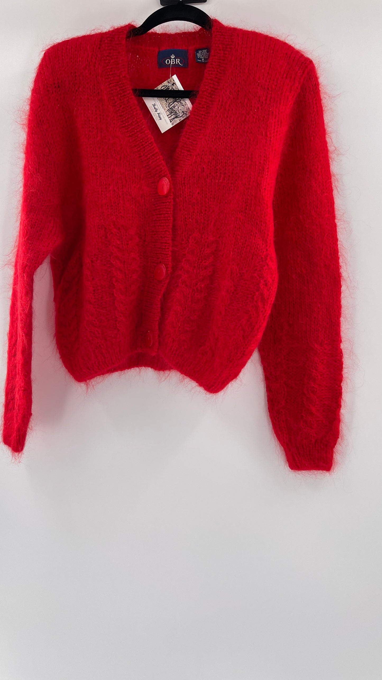 OBR Red 78% Mohair 18% Wool Cropped Cardigan (Medium)
