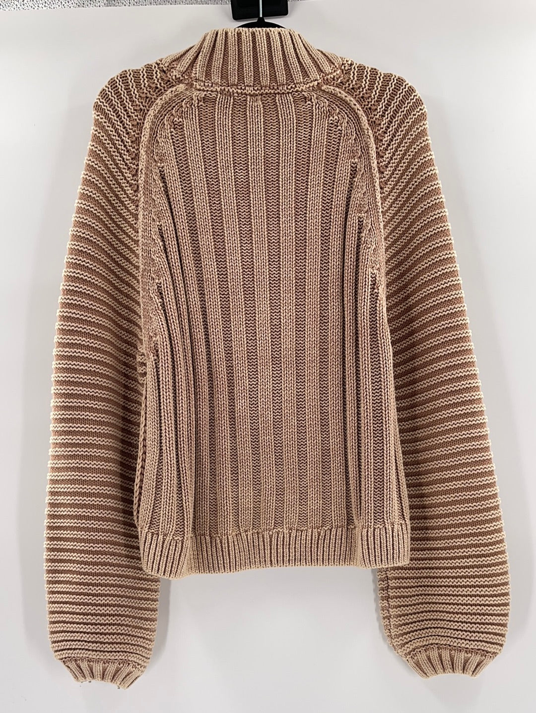 Free People Sweetheart Sweater Chunky Rib Knit Mock Neck Pullover Tan (Size Medium)