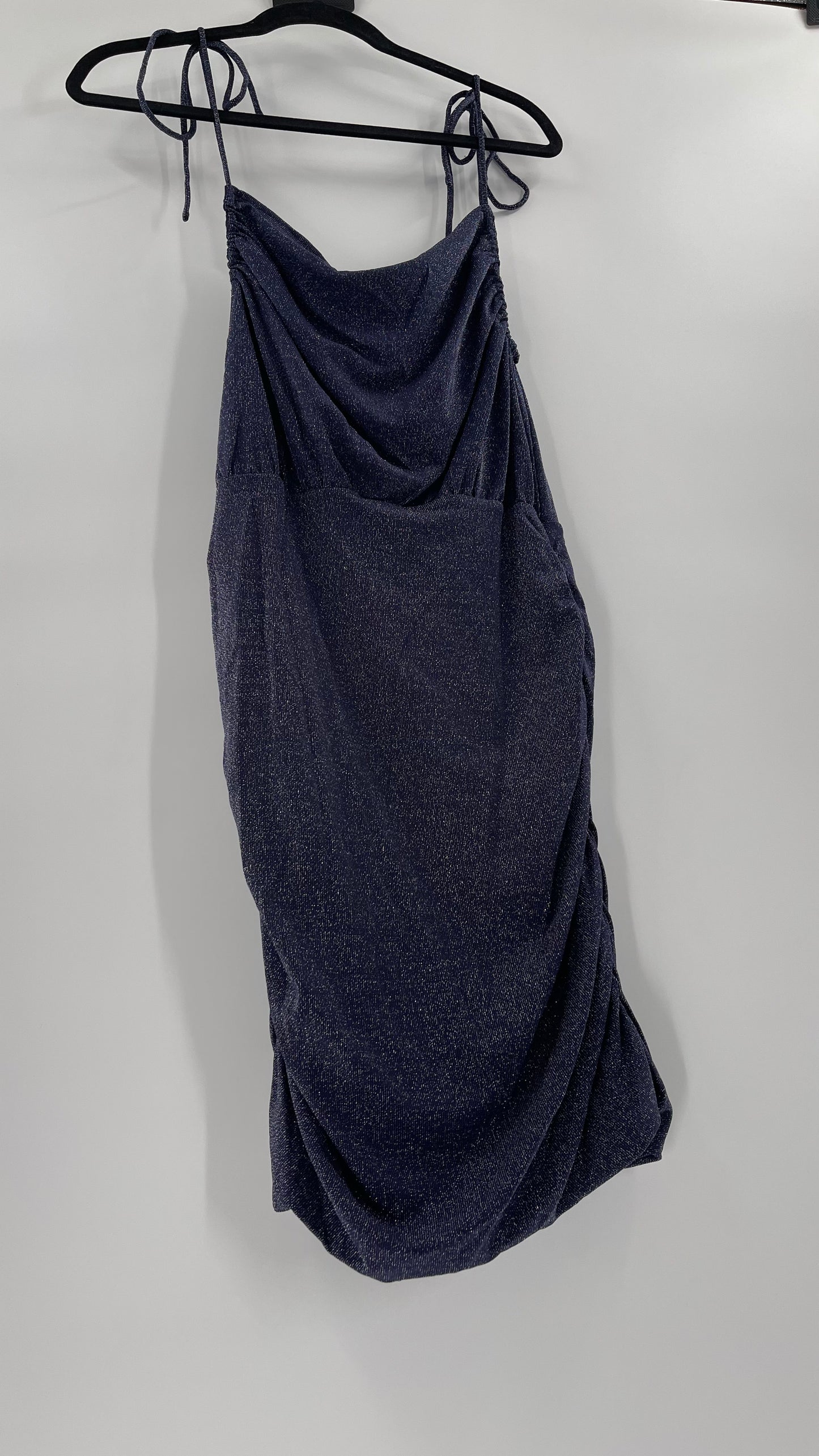 Free People Navy Glitter Ruche Dress (Large)