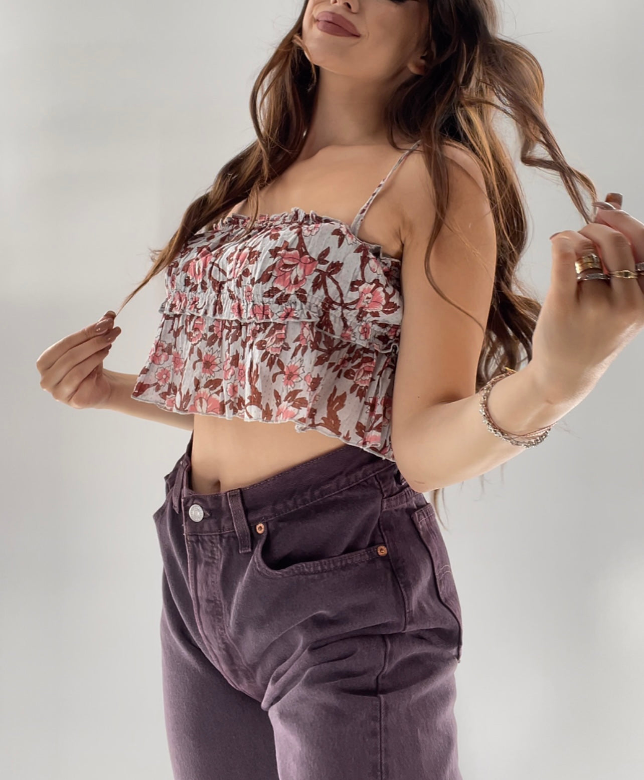 Free People Slate Blue Ruffle Tank (S)