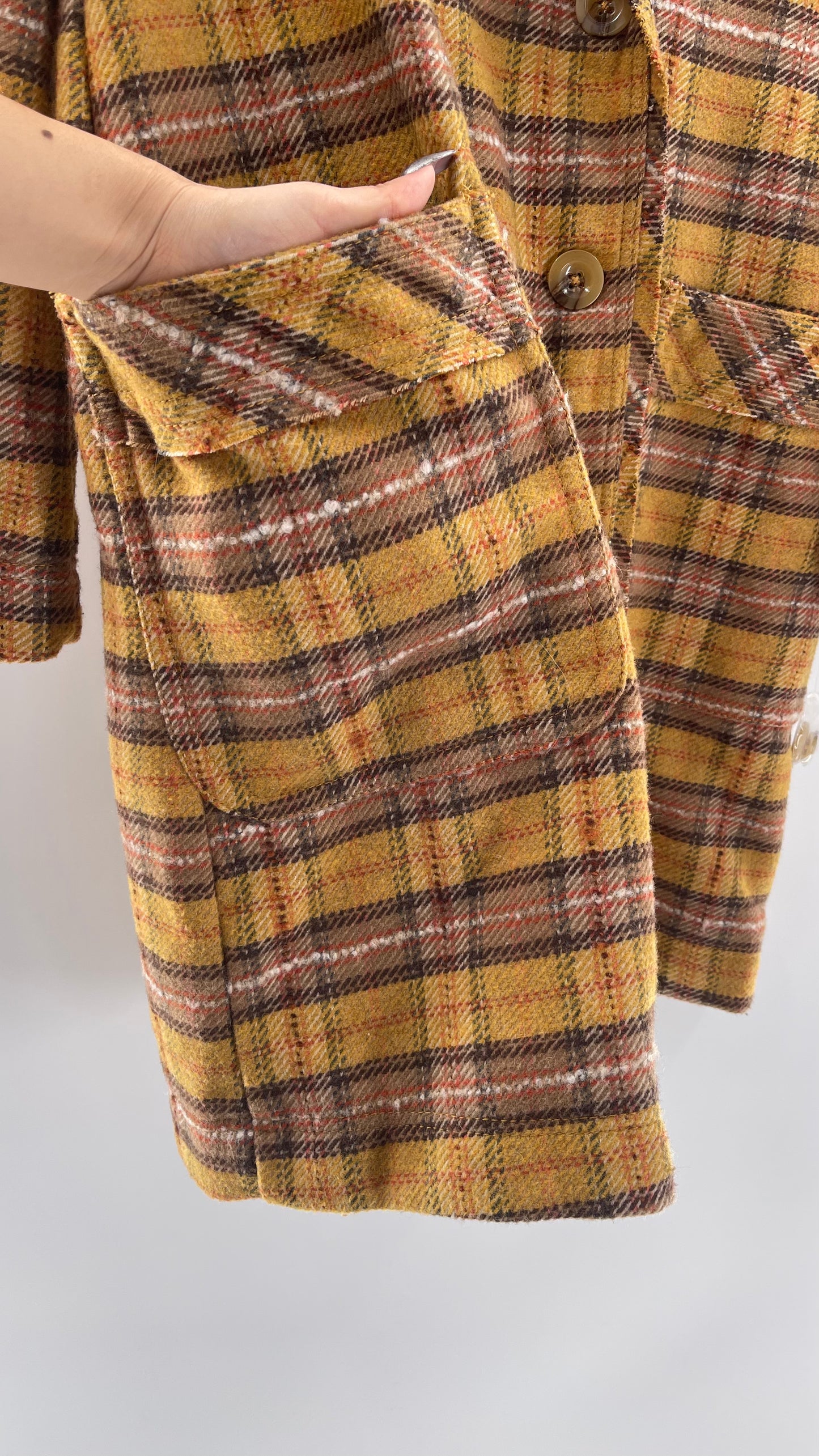 Free People Mustard  Plaid Coat - Size XS