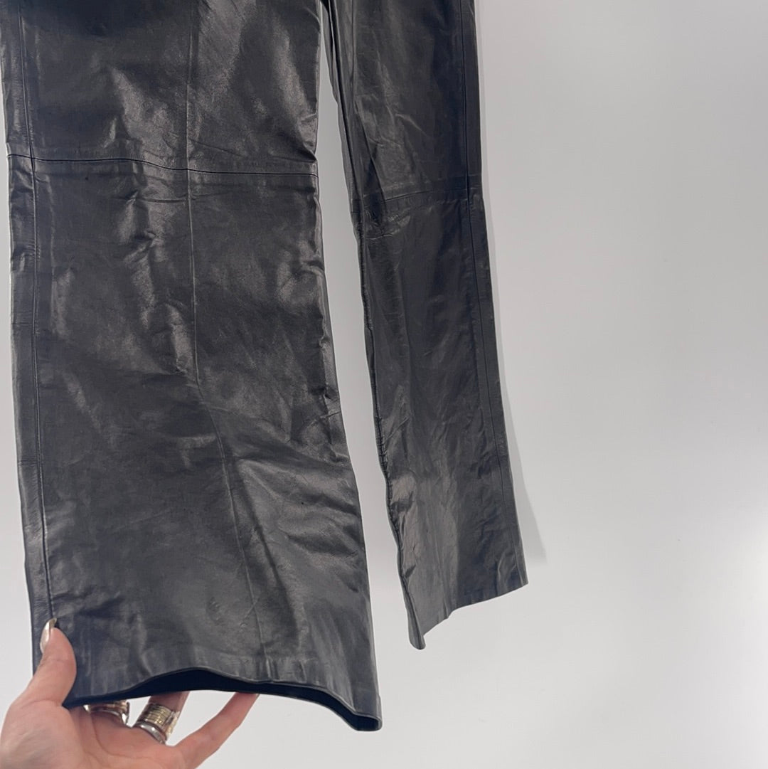 West Bay Vintage 100% Leather High Waist Black Pants (Size 10)